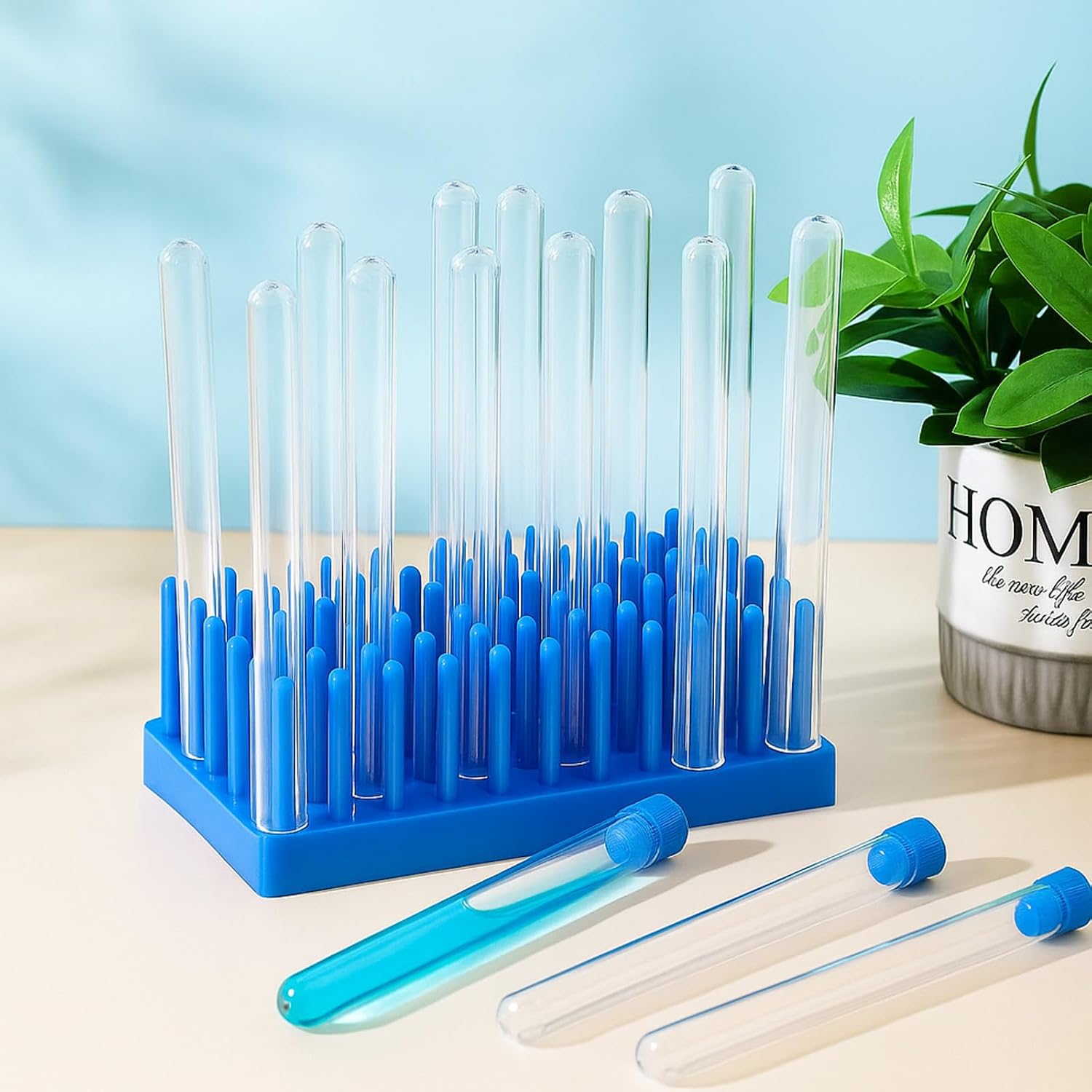 Thyle 2 Pack Blue Plastic Test Tube Drying Rack, 66 Columns Plastic Test Tube Holder, Drip Style Design for Drying & Storing for Laboratory Scientific Lab College Supplies Experiment Tool Accessories