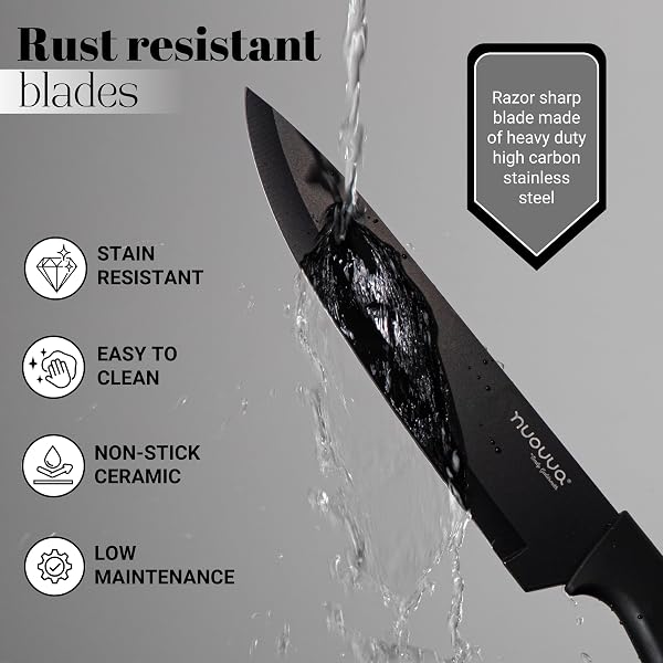 Cooking Utensils Set with Chopping Board β Knife Set with Block β Heat Resistant Silicone Utensils with Wooden Handle, Spoons, Ladles & Spatula β Kitchen Tools & Accessories β 17pcs, Black β by Nuovva - 5