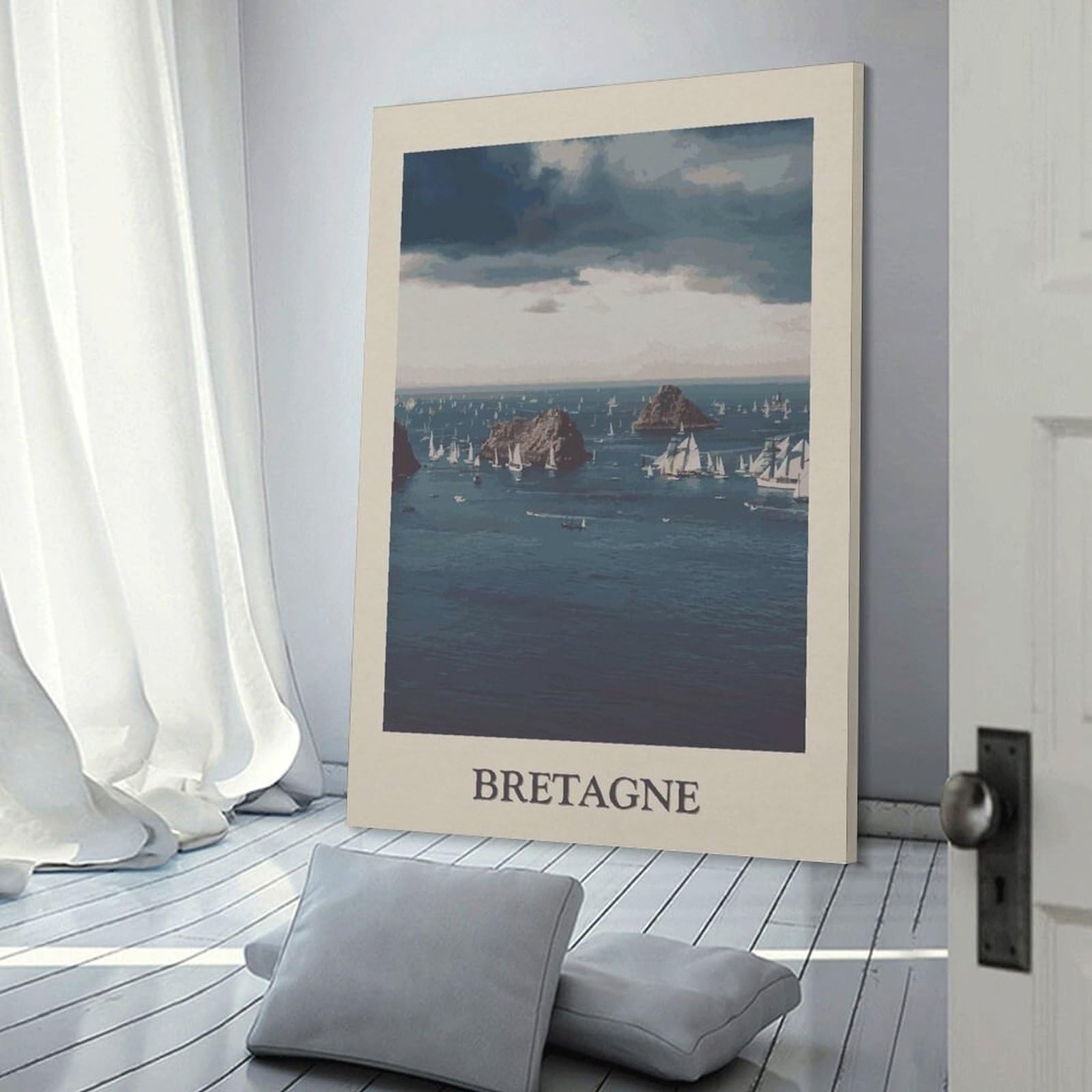 Junmoney Bretagne Sailing Regatta Wall Art Print, 16x24inch(40x60cm), for Front Hall, Corridor Or Welcome Spaces, Wall Decor to Refresh Empty Corners