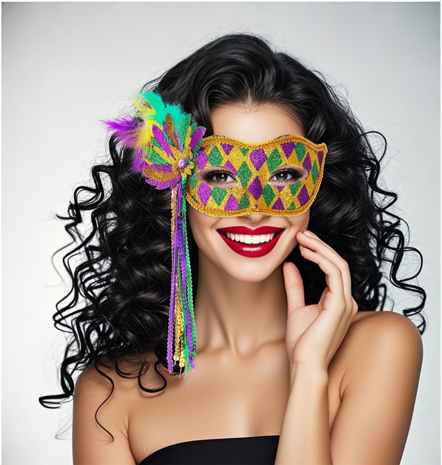 Mask with Feathers for Women, Masquerade Venetian Carnivals Halloween Cosplay Party Accessories - Image 5