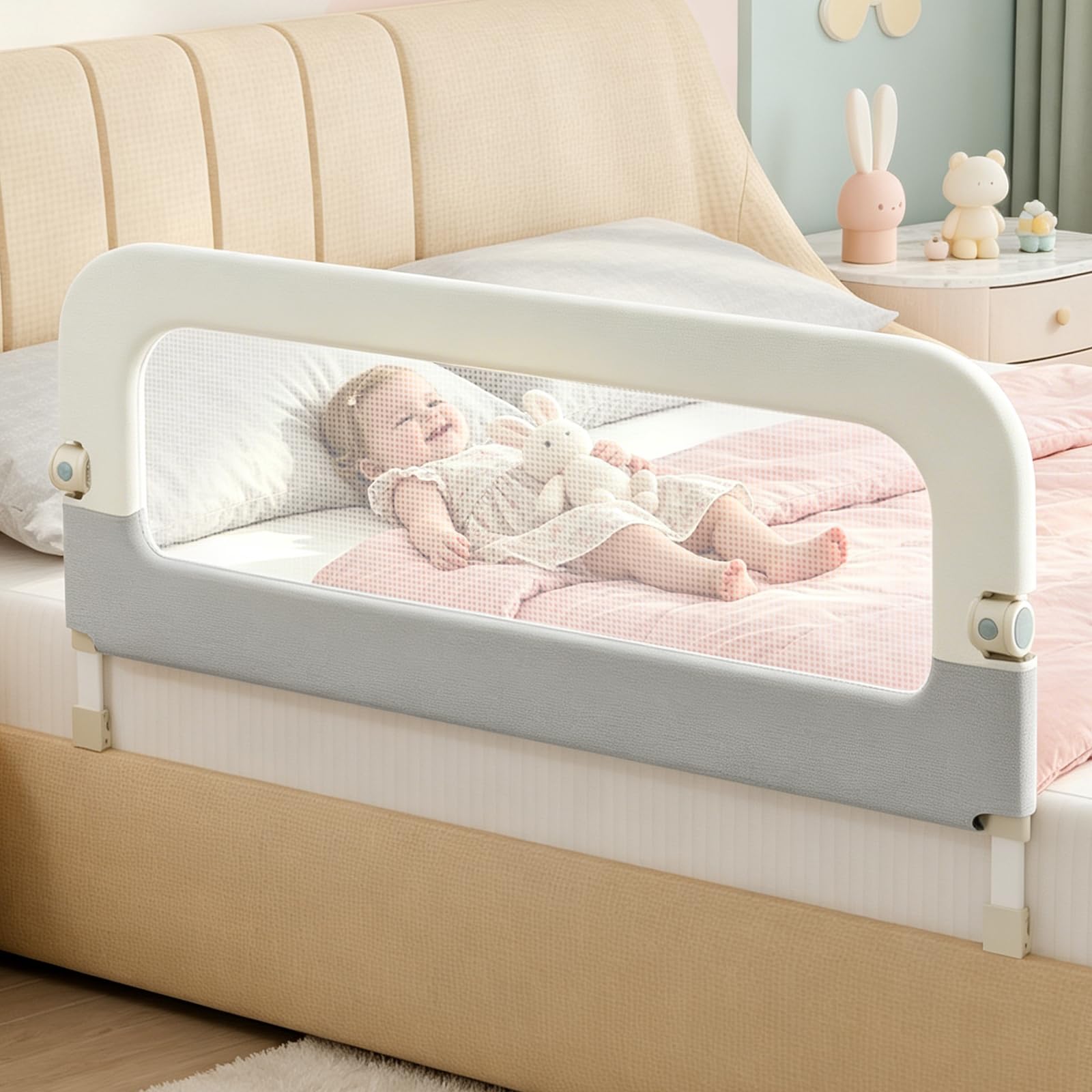 omzer Sponda per letto per bambini, altezza regolabile, 119,4 cm, protezione di sicurezza per bambini, portatile e pieghevole, per casa e viaggi, adatta per letti singoli a letti king e a castello