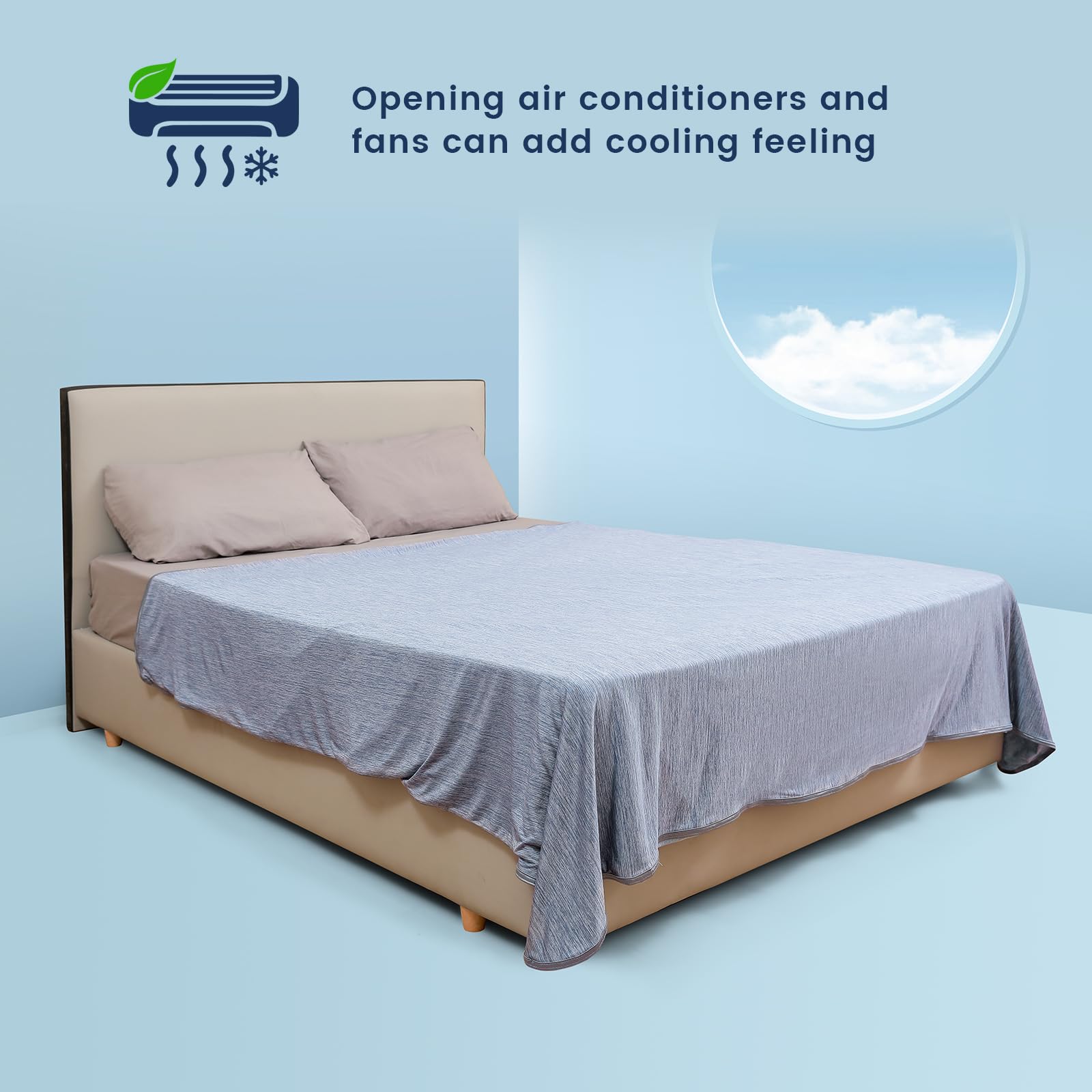 Coperta di Estiva Rinfrescante, Q-Max>0,45 Summer Cooling Blanket in Fibra Fresca per Letto Singolo Viaggio Adulto Bambini, Traspirante, Leggero, Matrimoniale, 130x170 cm, Blu