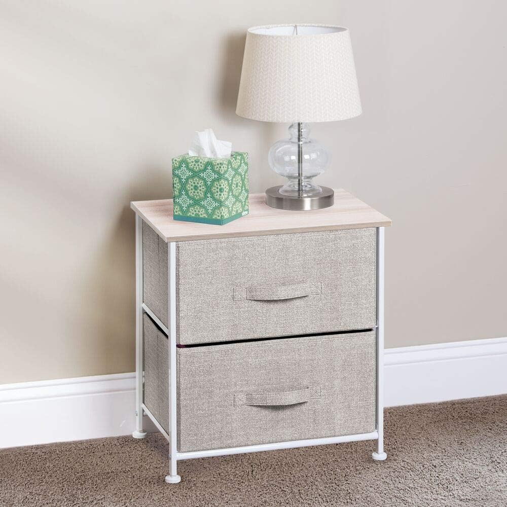 mDesign Storage Dresser End/Side Table Night Stand Furniture Unit - Small Standing Organizer for Bedroom, Office, Living Room, and Closet - 2 Drawer Removable Fabric Bins - Linen/Tan/Natural : Home & Kitchen