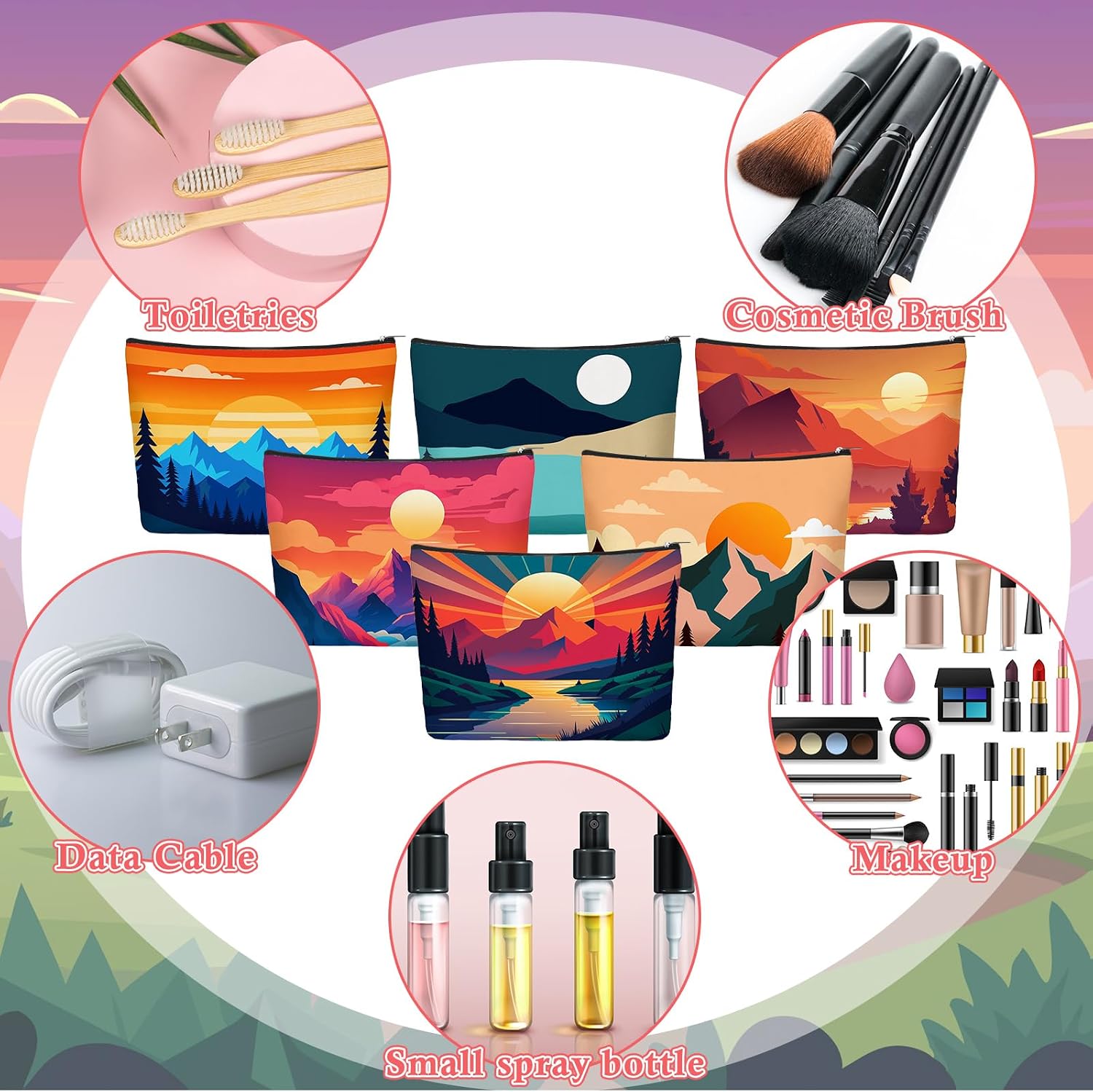 Sweetude 36 Pcs Mountain Makeup Bag Bulk Colorado Gifts Portable Travel Cosmetic Bags with Zipper Waterproof Portable Roomy Travel Toiletry Organizer Storage Beauty Pouch for Women Mountain Gifts image 4