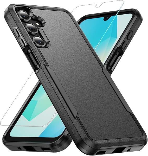 Phone Case For Samsung Galaxy A17 5G Case, Samsung A17 5G Case With Tempered Glass Screen Protector, Soft TPU Hard Back Double Layer Phone Cover Black