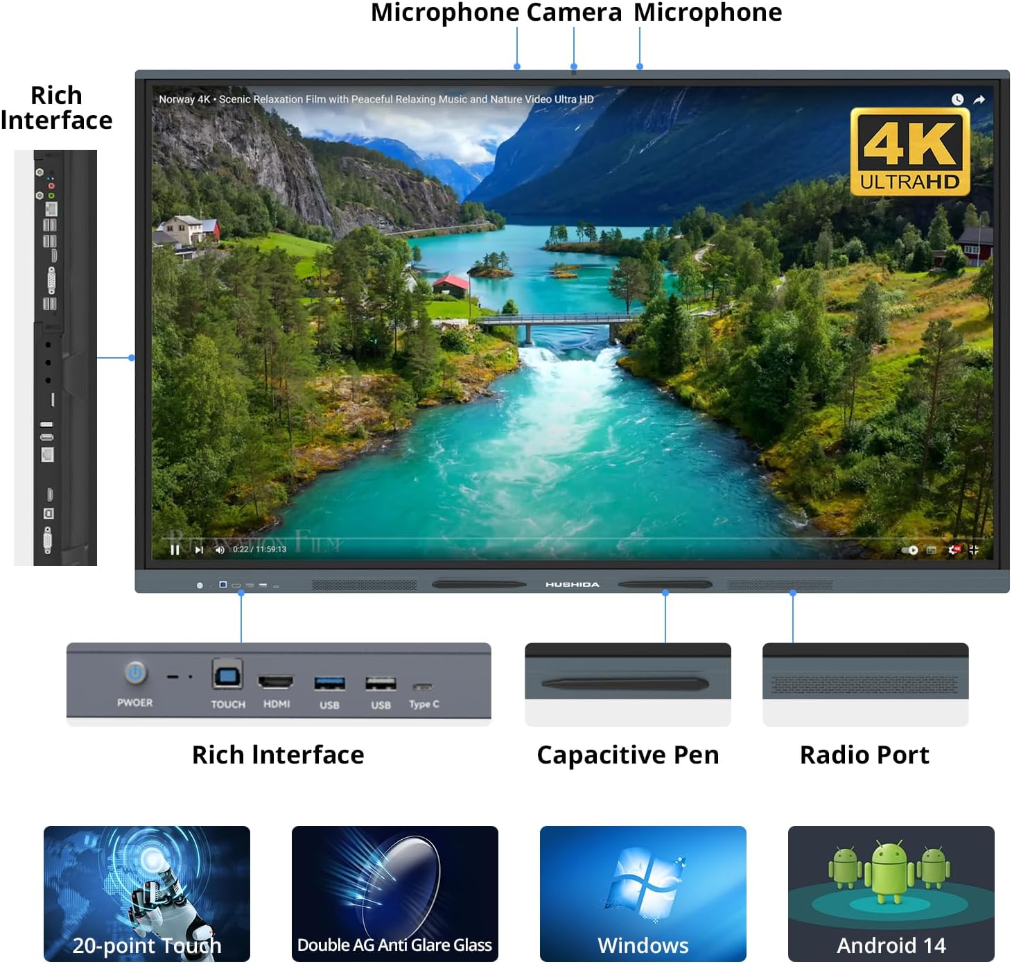 75″ Smart Board, 4K UHD Interactive Whiteboard Built in Dual System and 13MP Camera, All in One Digital Whiteboard for Home, Classroom and Business (Wall Mount Included)