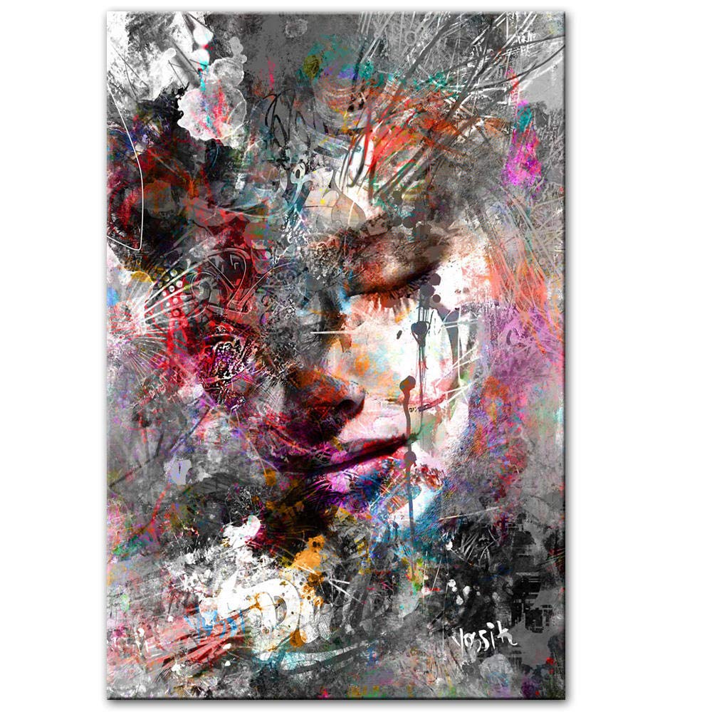 zszy Abstract Girl Wall Paintings Print On Canvas Wall Art Prints Graffiti Art Prints Modern Pop Art Wall Pictures For Living Room-40x60cmx1 pcs no frame