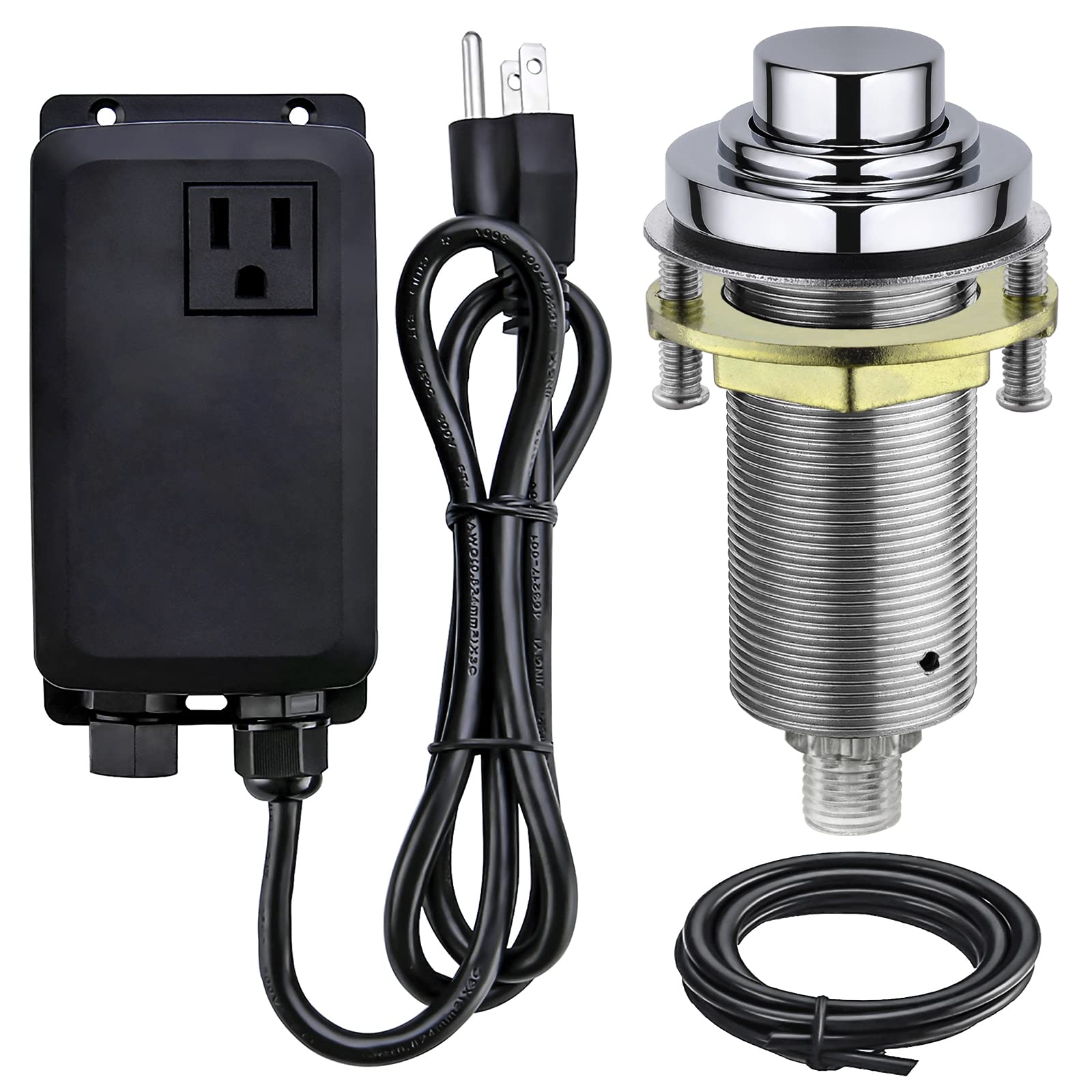 SINKINGDOMSinkTop Air Switch Kit (Full Brass) for Garbage Disposal, Single Outlet (Chrome)