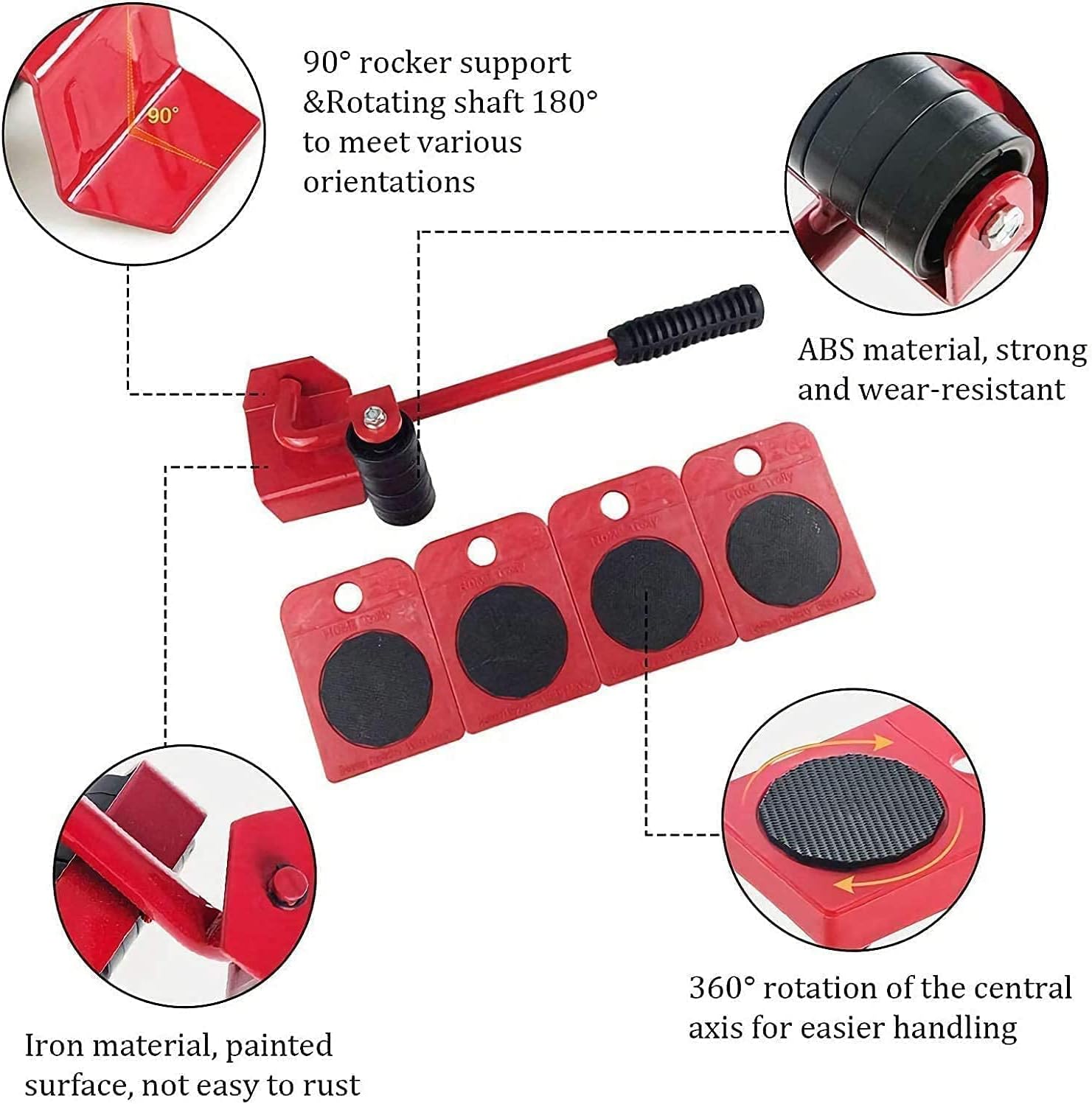 Furniture Lifter and Mover Tool Set- Wheels for Furniture, Bed, Sofas, Refrigerator- Jack for Furniture Shifting Lifting Easy and Safe Moving- 360° Rotational Up to 150KG