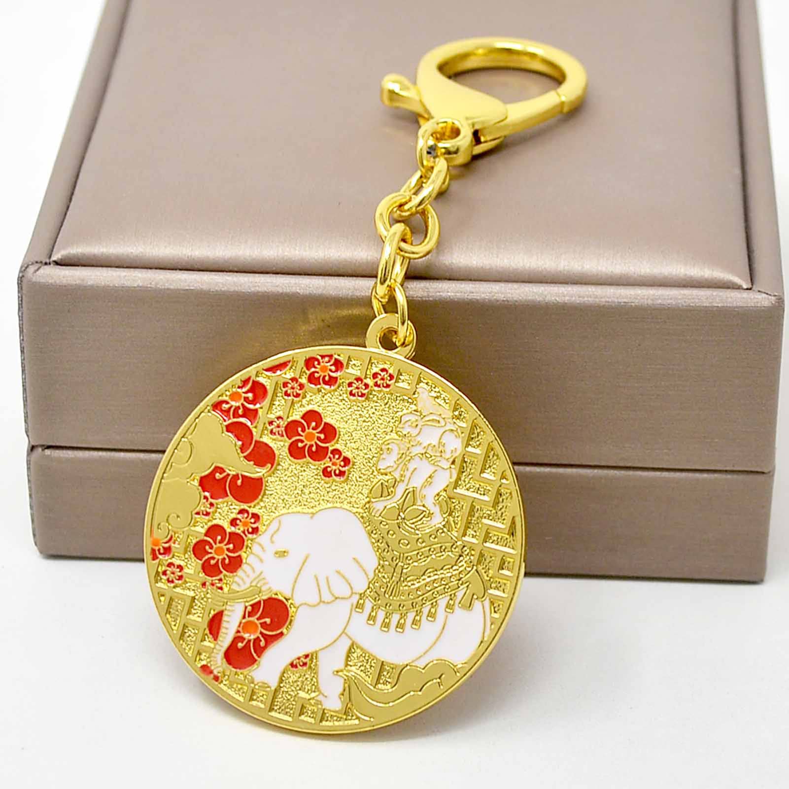 Llavero con talismán de cuatro amigos Feng Shui, Oro, Large