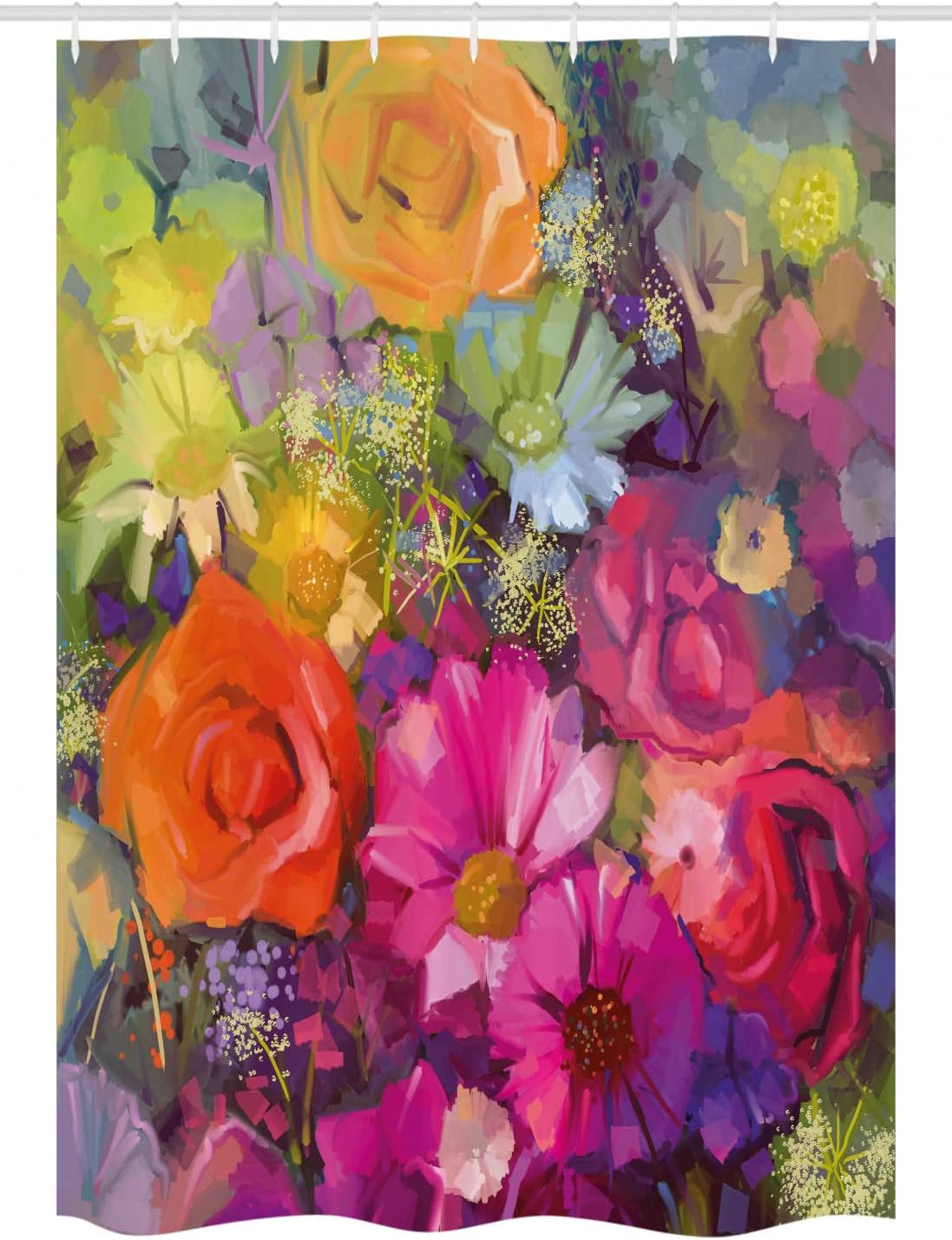 Ambesonne Floral Stall Shower Curtain, Vibrant Flower Bouquet with Daisy Peony Gerbera Petals Romantic Arrangement Print, Fabric Bathroom Decor Set with Hooks, 54" W x 78" L, Multicolor Orange