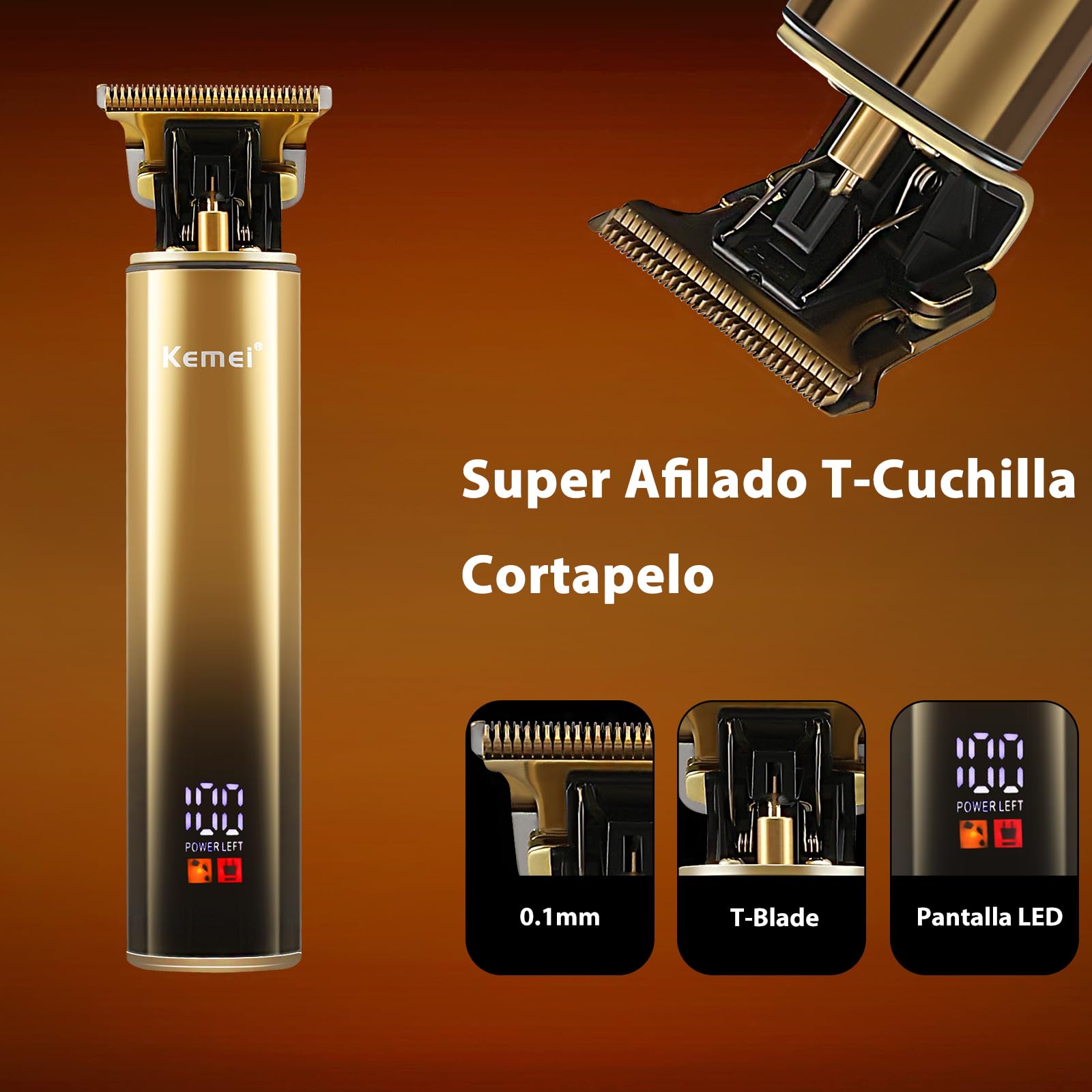 KEMEI Afeitadora eléctrica para hombres con cuchillas dobles flexibles, recortadora de barba, cortapelos y pelo, juegos de cuidado recargable, resistente al agua, Golden