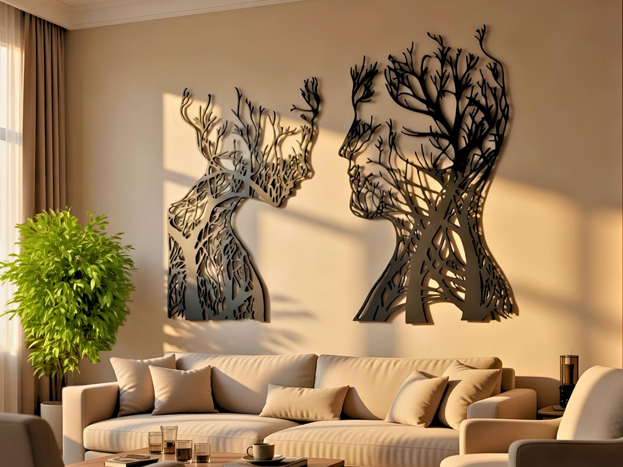 VAILLA ® Quadro moderno soggiorno, Decorazione 3D Murali in legno, Quadretti da parete in nero e oro, Decorazioni moderni muro per salotto, camera da letto, Corridoio, casa (Teste 1)