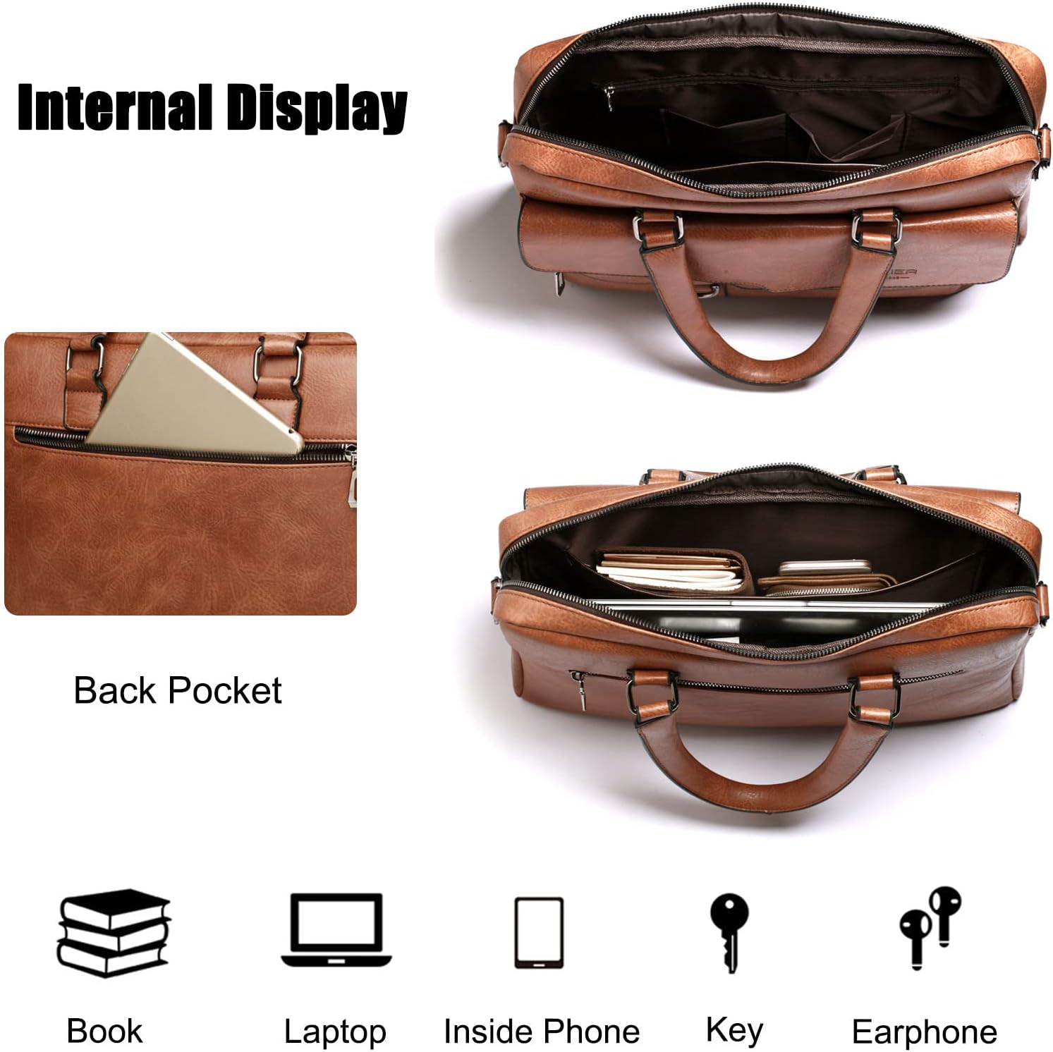Men Briefcase Messenger Bag PU Leather Tote Handbag fit 12.9 inch Laptop Shoulder Pack for Work Professional Satchel Business Office Travel Crossbody Bags Light Brown