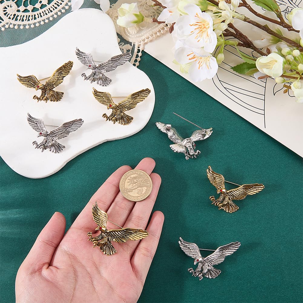 OLYCRAFT Broche de águila con diamantes de imitación, broche de águila de aleación con diamantes de imitación, broche de águilas para traje de negocios, broche de águilas para traje de boda, broche de