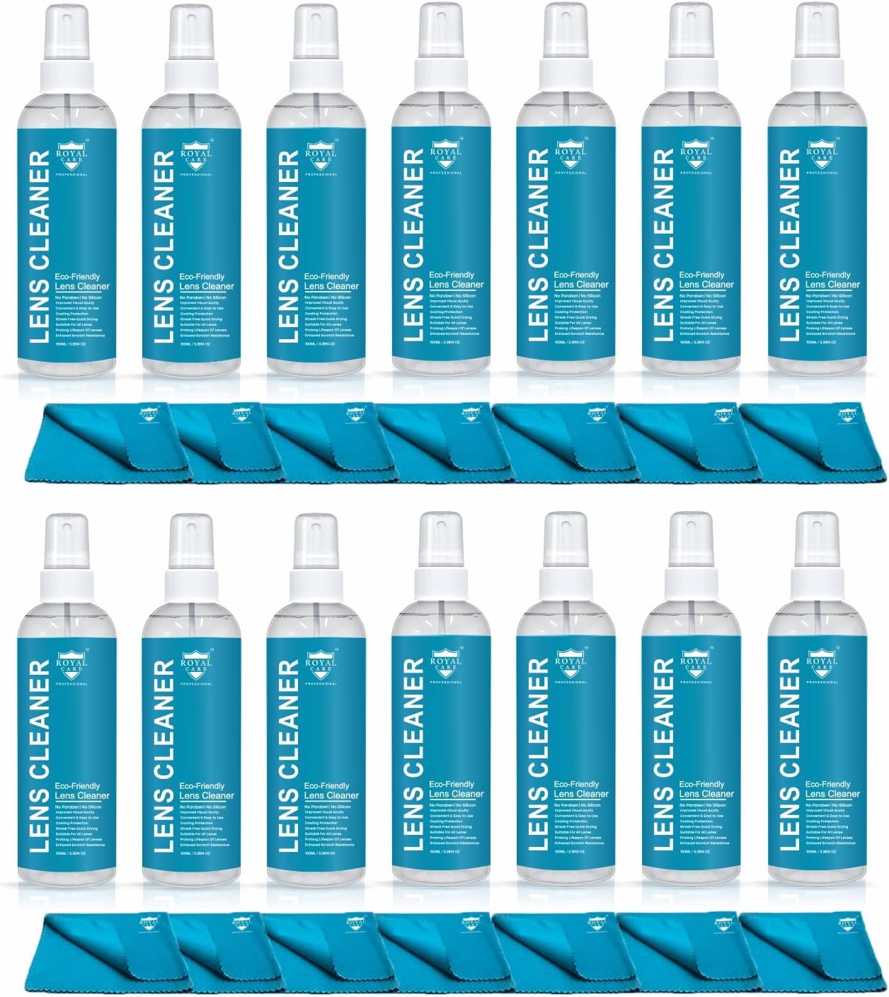 Royal Care Lens Cleaner Spray 100 ML Pack Kit – Professional Lens Cleaner Spray with Microfiber Cloths – Best for Eyeglasses, Cameras, and Lenses - Safely Cleans Fingerprints, Dust, Oil (Pack of 14)