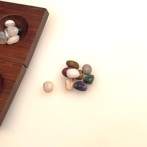 Miniatura 8 de Sterling Games - Juego de mesa de madera Mancala con acabado de cereza con piedras reales de 13 pulgadas, tablero de juego de madera