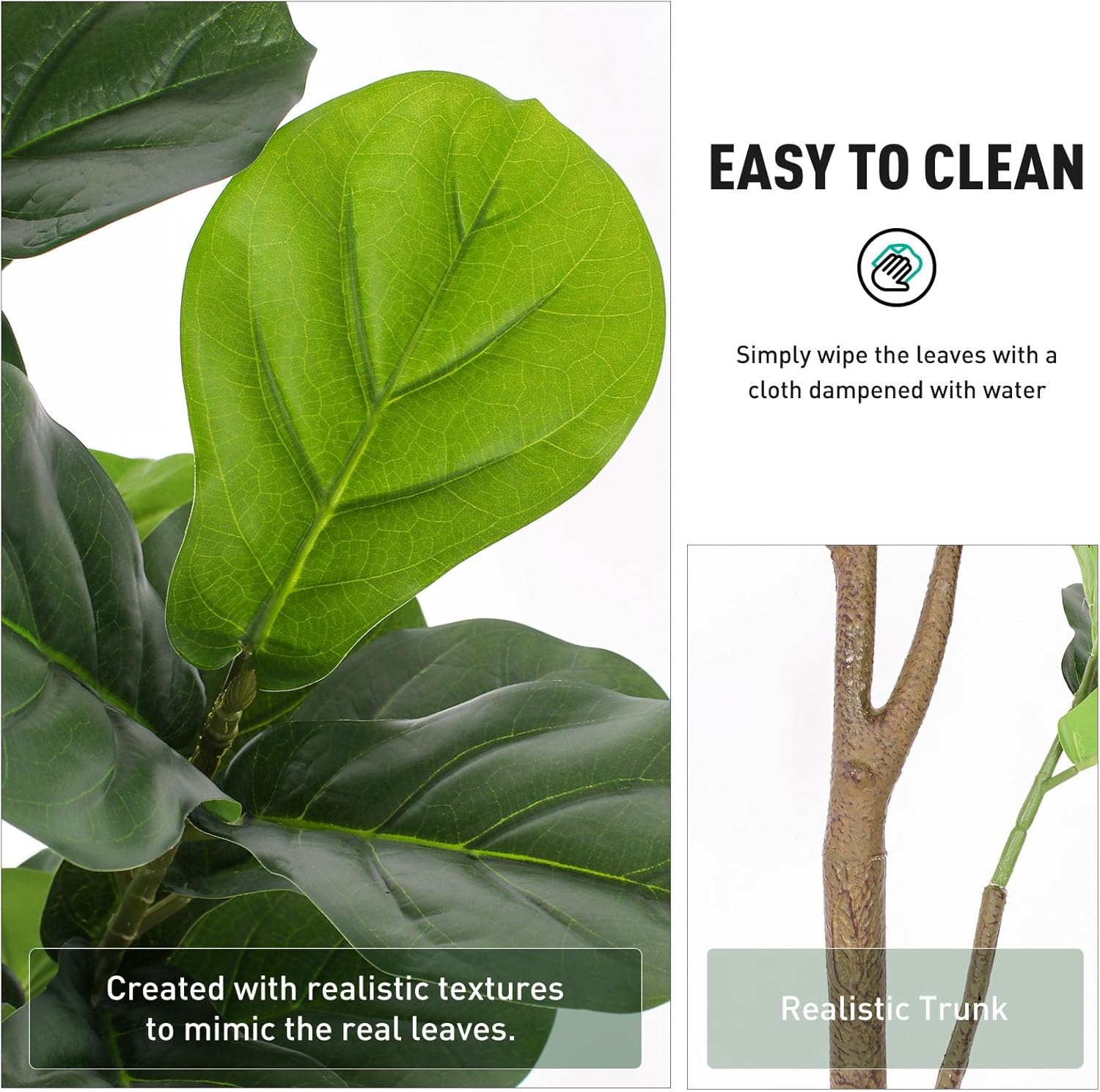 Artificial Fiddle Leaf Fig Tree 5FT with Planter Faux Trees Indoor Tall Artificial Tree, Stable Base, 58 Realistic Leaves, for Indoor/Outdoor Home Office Living Room Decor, Housewarming Gift