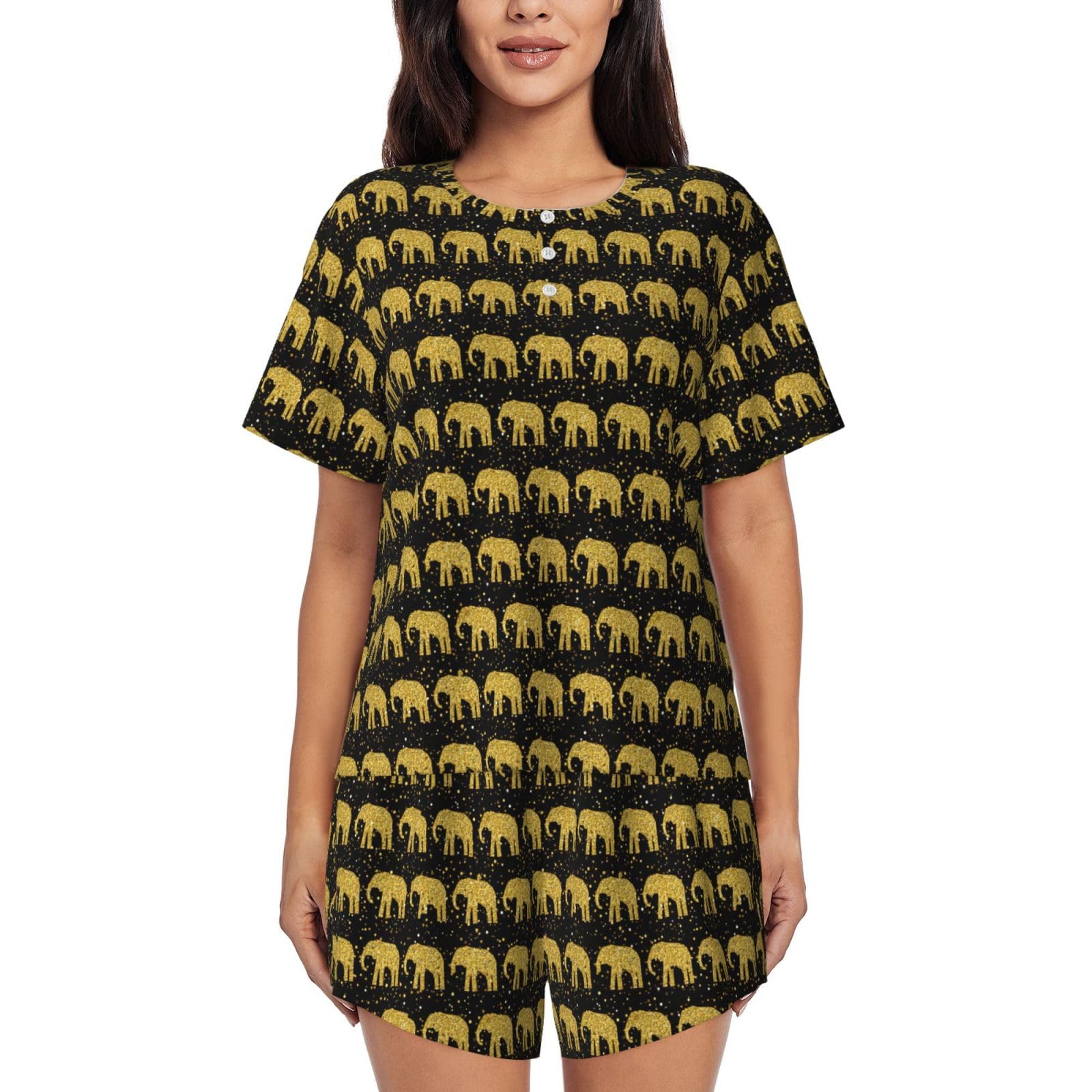 Pijama de elefante para mujer conjunto corto ligero con original estampado abstracto 8