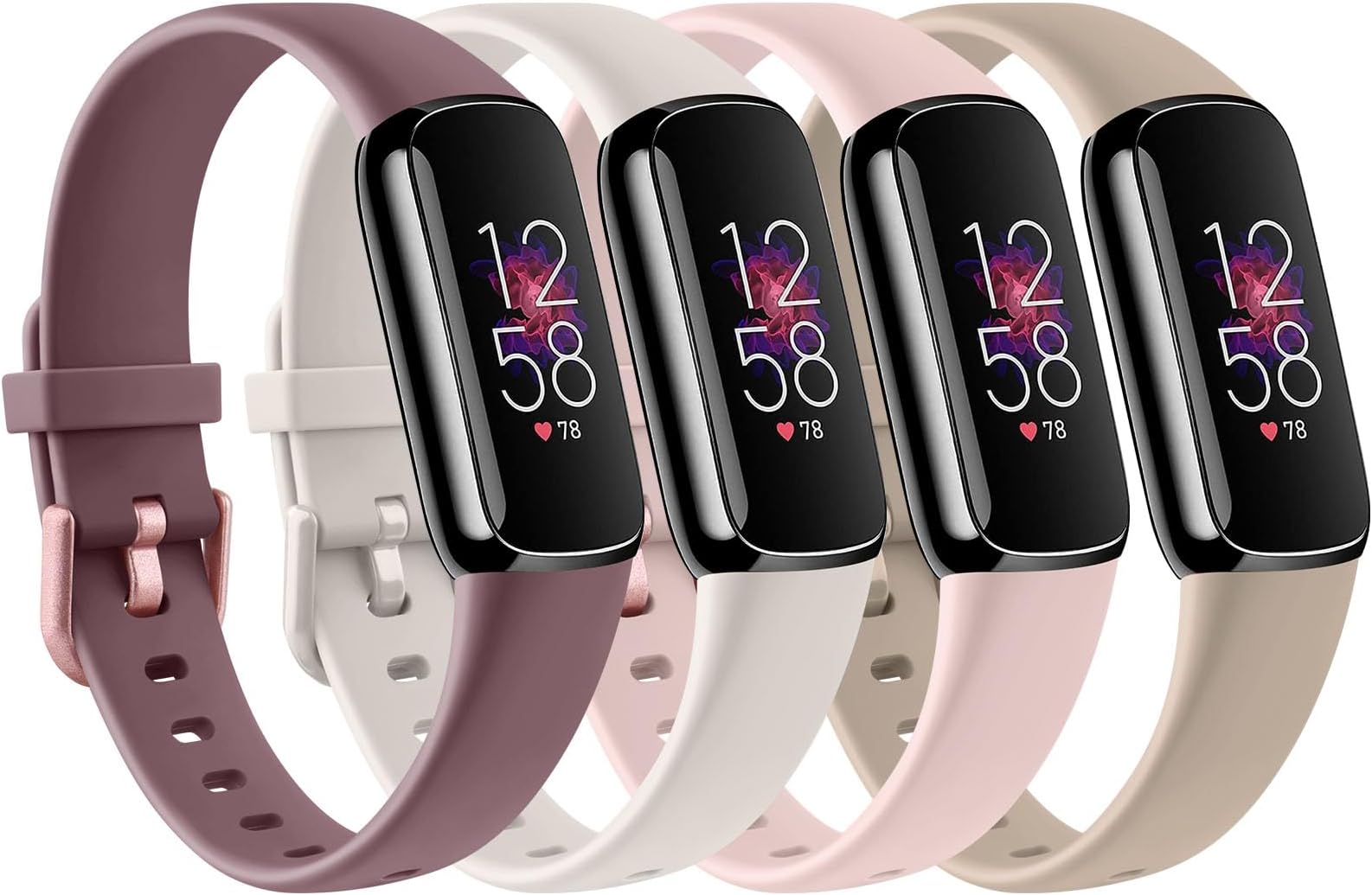 Straps Compatible with Fitbit Luxe Strap for Women Men, Pack 4 Soft Silicone Adjustable Sport Replacement Wrist Bands for Fitbit Luxe Only (Small, Starlight/MilkTea/Violet Smoke/Nude Pink)