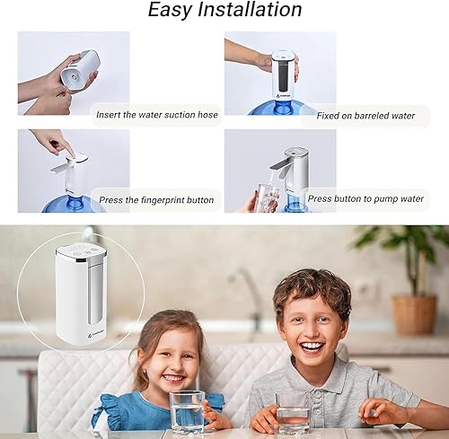 Vista 4 de Dispensador de agua automático para botella de 5 galones, bomba de agua eléctrica recargable USB-C, pantalla digital, flujo medido y continuo