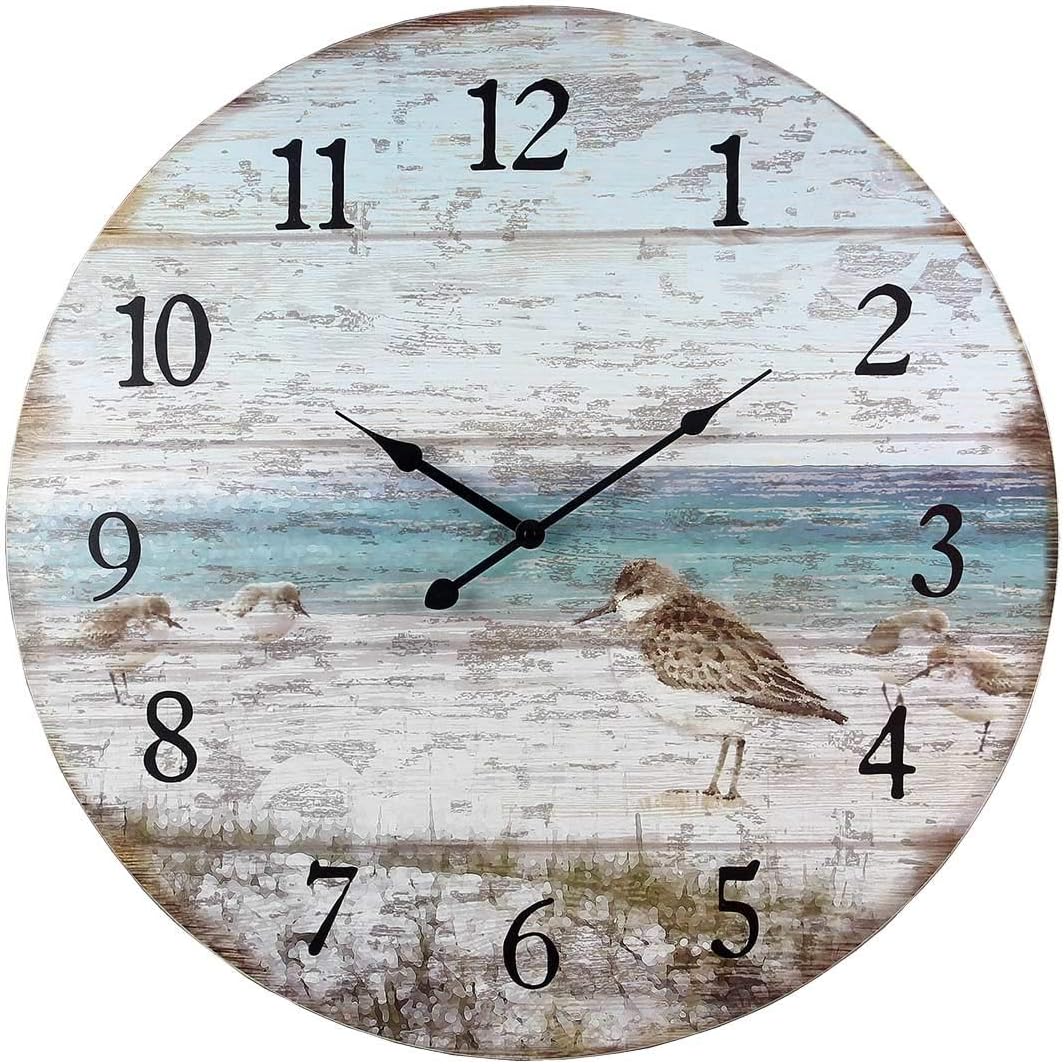 BLACK FOREST DECOR Sandpiper Beach Wall Clock, Wood, Requires 1 AA Battery, 23" Dia. x 1" D