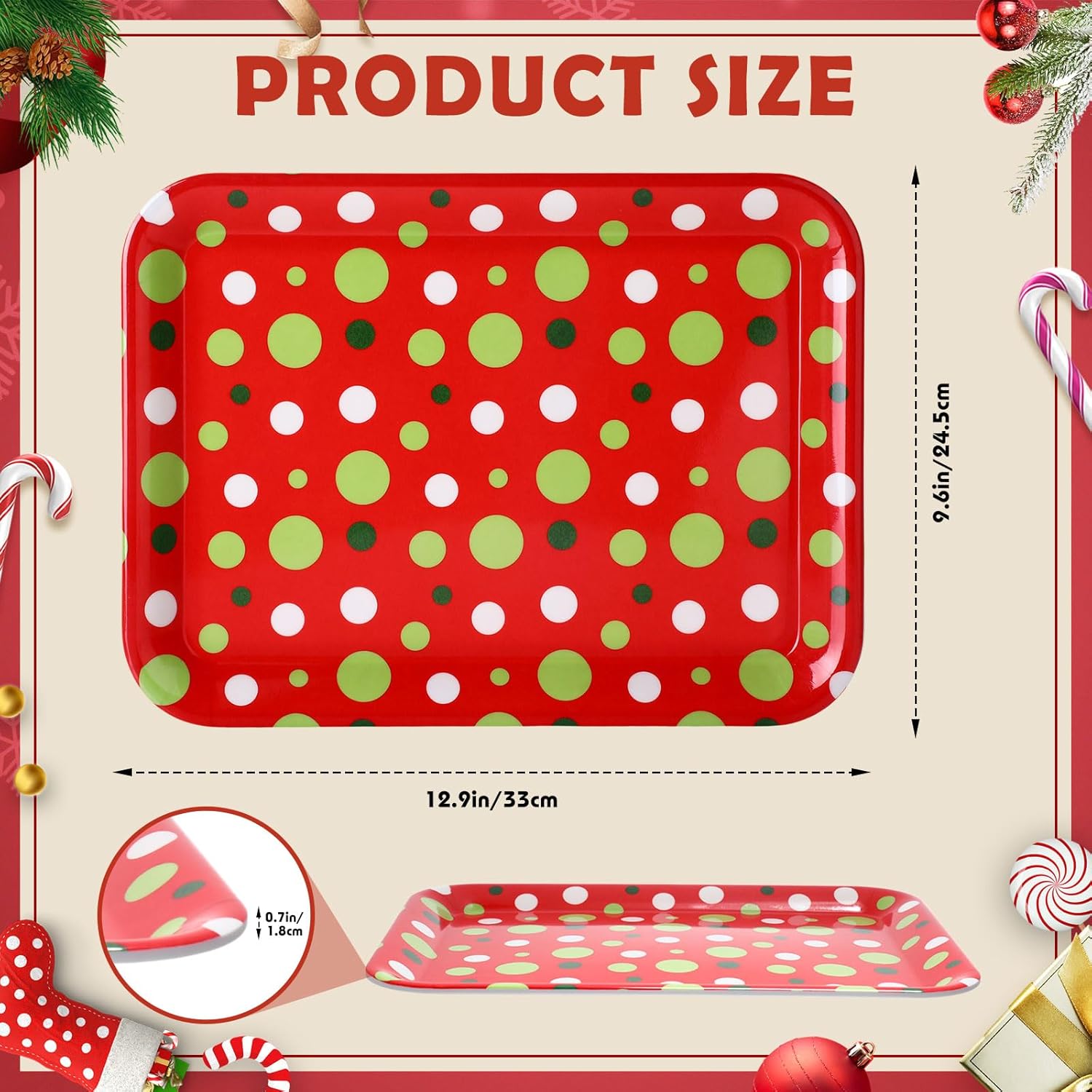 4 Pcs Christmas Serving Tray 13 x 10 Inch Reusable Serving Platter Plates Xmas Dessert Platter Dishes Christmas Party Decorations for Food Snacks Cookies Supplies(Polka Dots)
