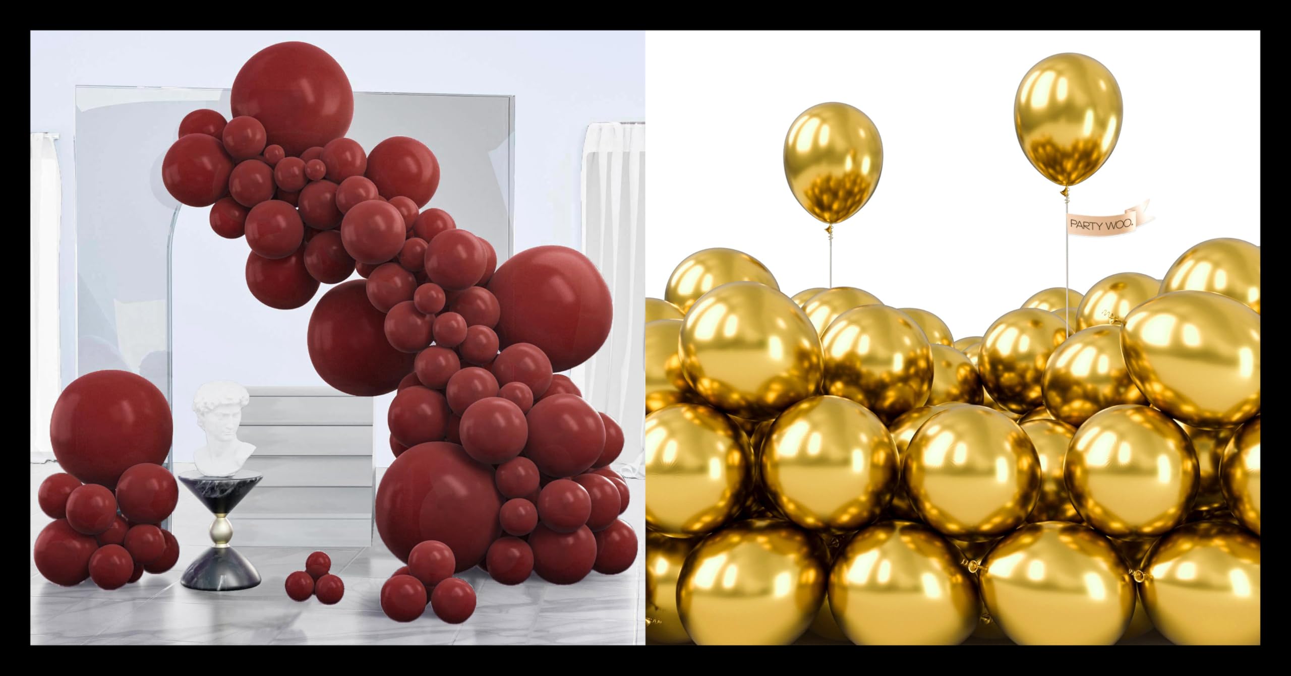PartyWoo Metallic Gold and Ruby Red Burgundy Balloons