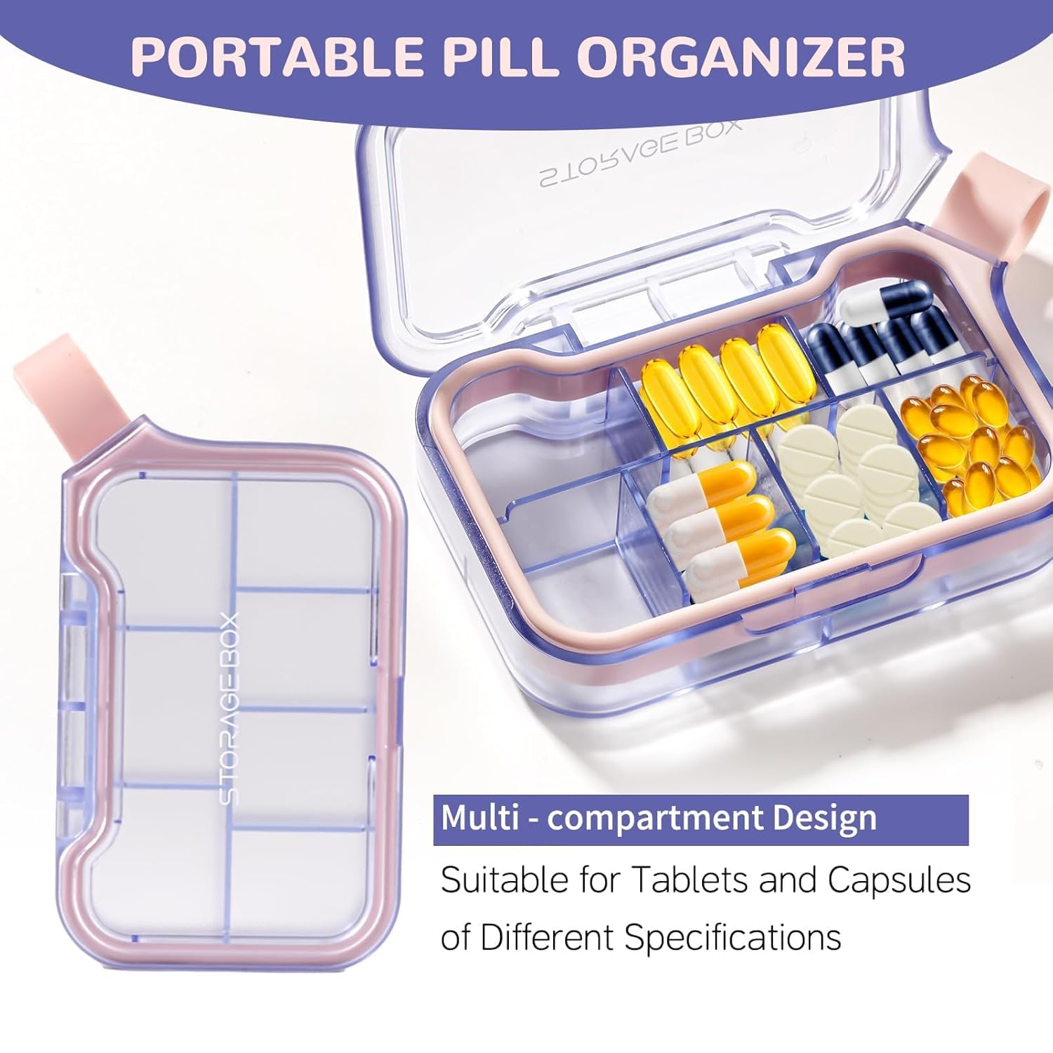 CARTZILLA New Weekly Pill Organize, Moisture-Proof Storage Case, Daily Travel Pill Storage Container, Travel Pill Box – Suitable for Vitamins, Dietary Supplements & Fish Oil (Purple 1) 1