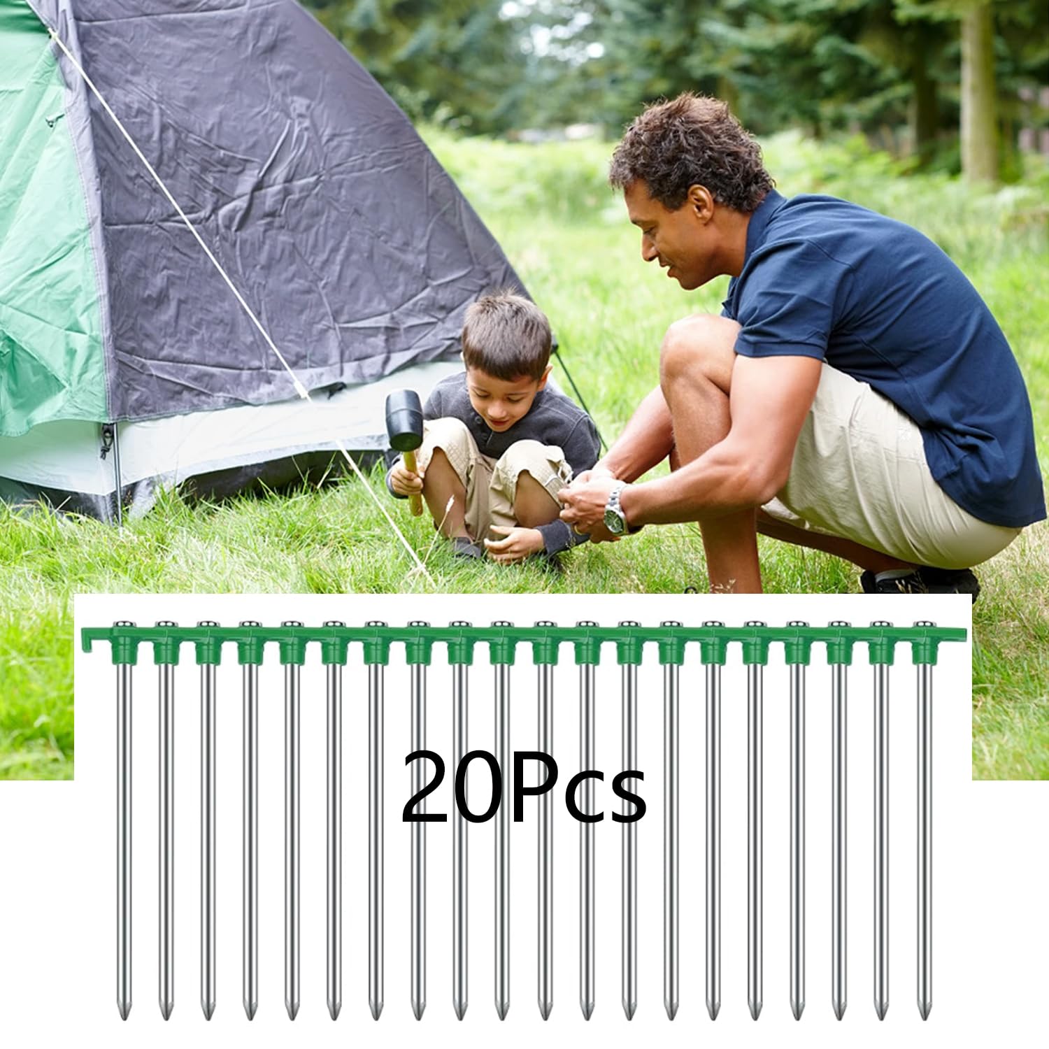 BetterJonny Zeltheringe, 17,8 cm, rostfrei, Familien-Pop-Up-Haushalt, strapazierfähig, verzinktes Metall, Zeltheringe, Gartenklammern, Bodenstifte, Camping, Zaunhaken, 20 Stück