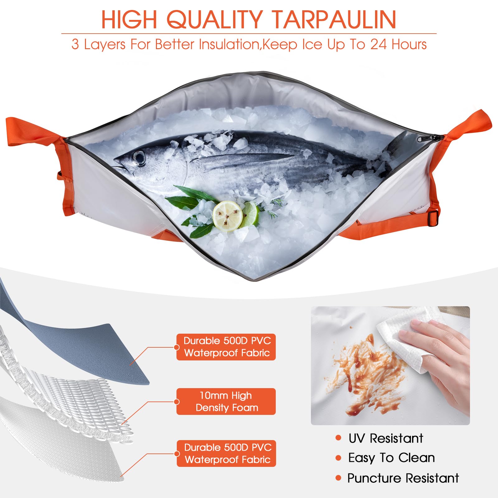 THKFISH Isolierte Fisch-Kühltasche, 101,6 x 40,6 cm, Fisch-Tötungsbeutel für gefangene Fische, tragbare wasserdichte isolierte Angeltaschen, hält Eis kalt über 24 Stunden