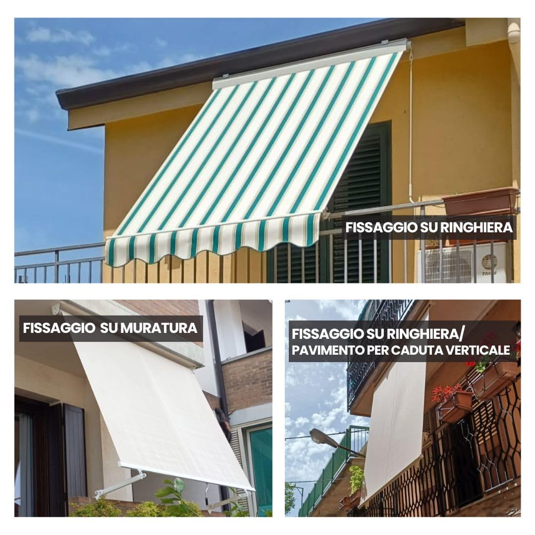 TENDAGGIMANIA Tenda da Sole a Caduta Verticale L.180cm x H.200cm | Tempotest, Caduta Verticale con Bracci, Kit Montaggio e Asta di Manovra, A Rullo per Esterno