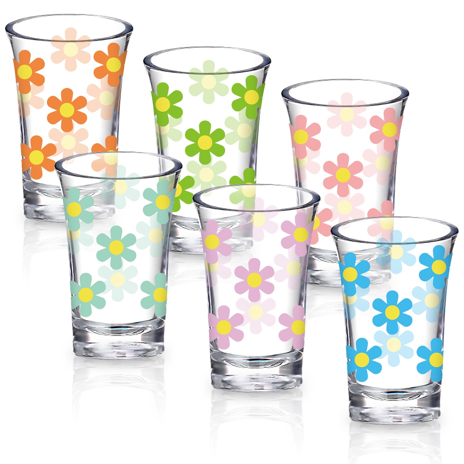 Whaline Lot de 6 petits verres à shot colorés en forme de marguerite - 6 couleurs - 48,2 g - Pour fête, bar