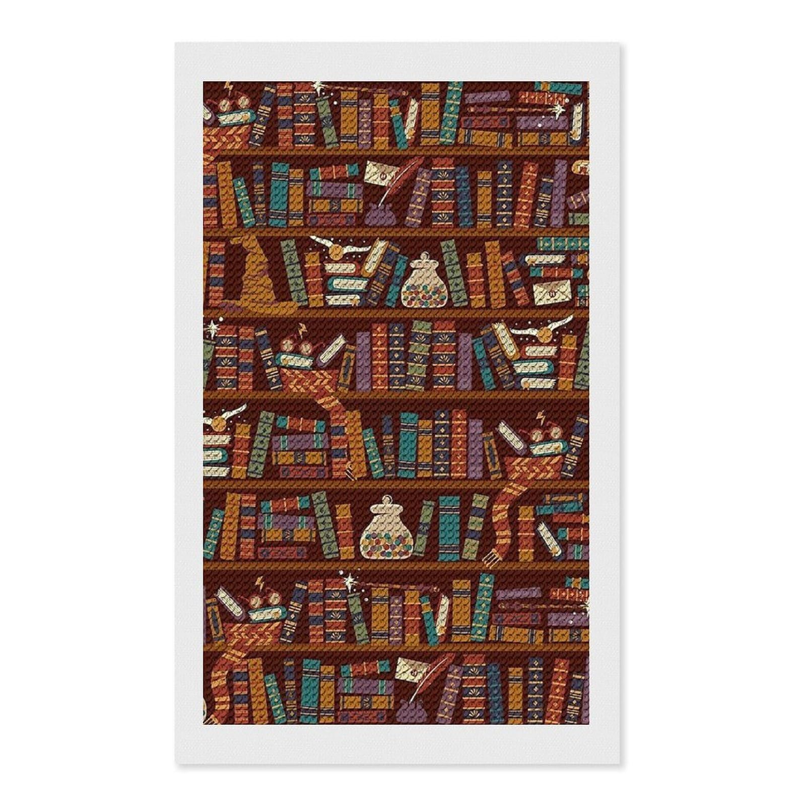 Nclqvjxzkhw Style Bookshelf Diamond Art Painting For Adult Round Diamonds Pictures Arts Crafts Home Wall Decor 12"X20"