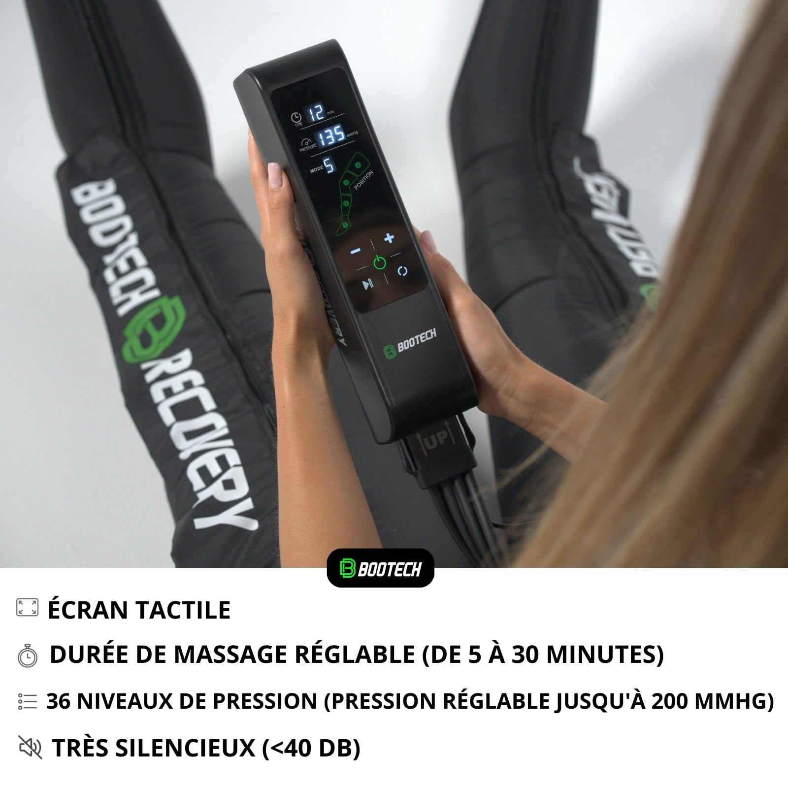 BOOTECH Pressothérapie professionnelle pour la maison, massage des jambes et des pieds fatigués, améliore la circulation, récupération musculaire, drainage lymphatique, rétention d'eau, cellulite (L)
