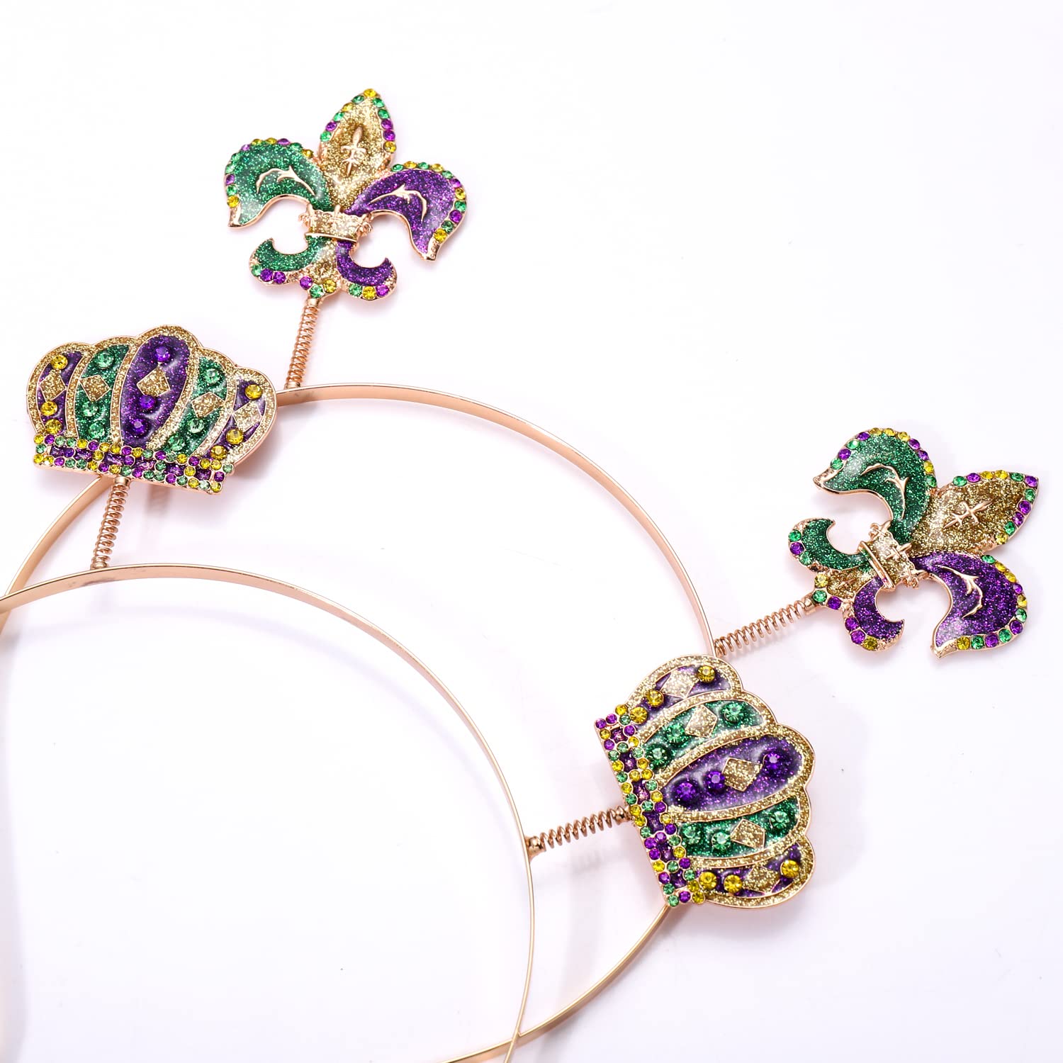boderier 2Pack Mardi Gras Headband Rhinestone Crown Fleur De Lis Head Bopper Hairband Fat Tuesday Carnival Hair Accessories Party Decoration Gifts (Fleur De Lis Crown)