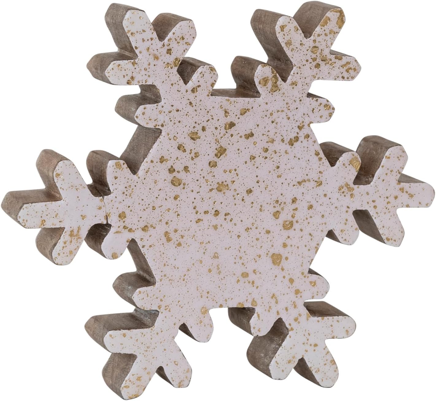 Creative Co-Op Handmade Enameled Mango Wood Snowflake with Gold Splatter, Cream and Gold