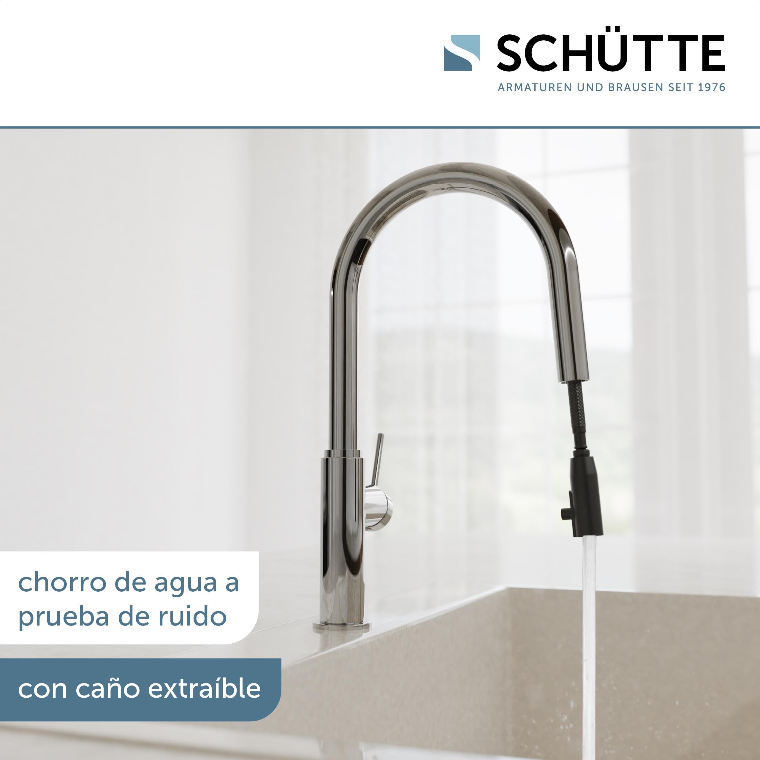 SCHÜTTE Blackpool 79516 - Grifo de cocina con alcachofa extraíble, 360 grados, grifo mezclador monomando para fregadero con alcachofa extensible en cromo