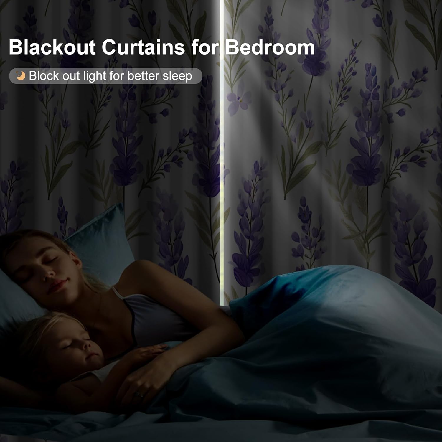 Lavender Printed Blackout Curtains for Bedroom and Living Room, Light Filtering Soundproof Drapes 84 Inch Length 2 Panels Set, Thermal Insulated Room Darkening Privacy Windows Curtains with Tiebacks