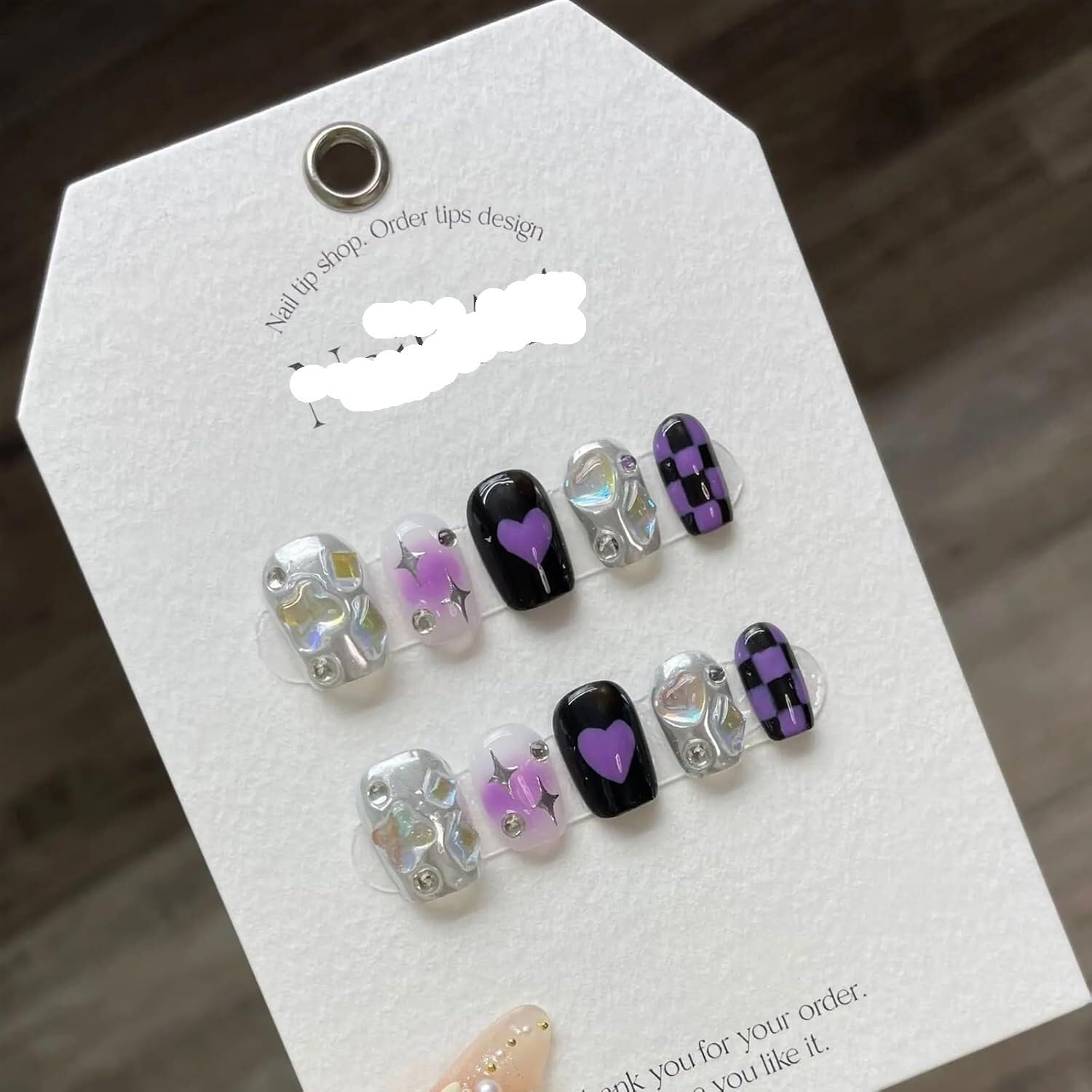 Uñas postizas reutilizables con diseño de corazón y diamante, cobertura total, purpurina, for usar, uñas artísticas, NailXS
