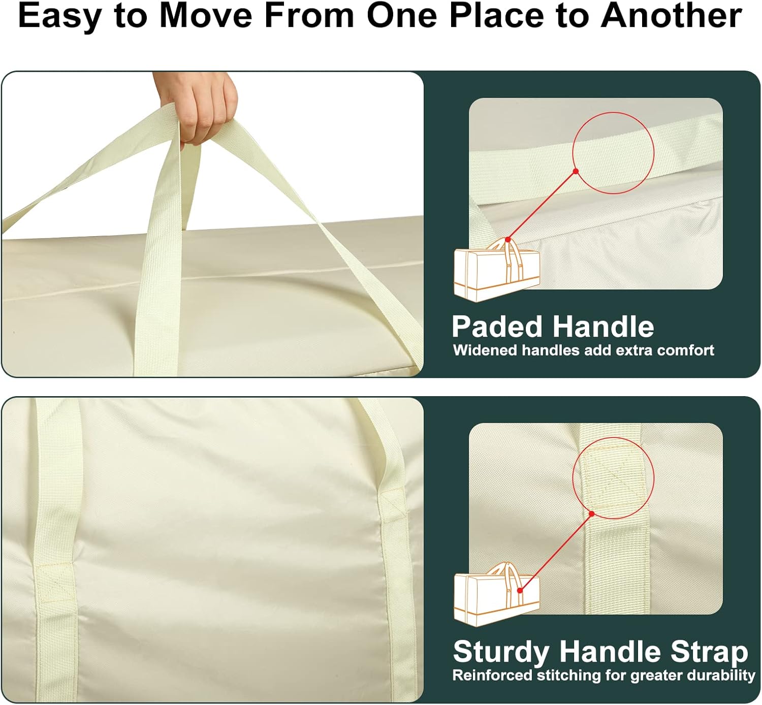 Outdoor Cushion Storage Bag, Extra Large Patio Cushion Storage Bags, 60"x20"x 28", Outdoor Furniture Cushion Storage Waterproof 2 Pack.