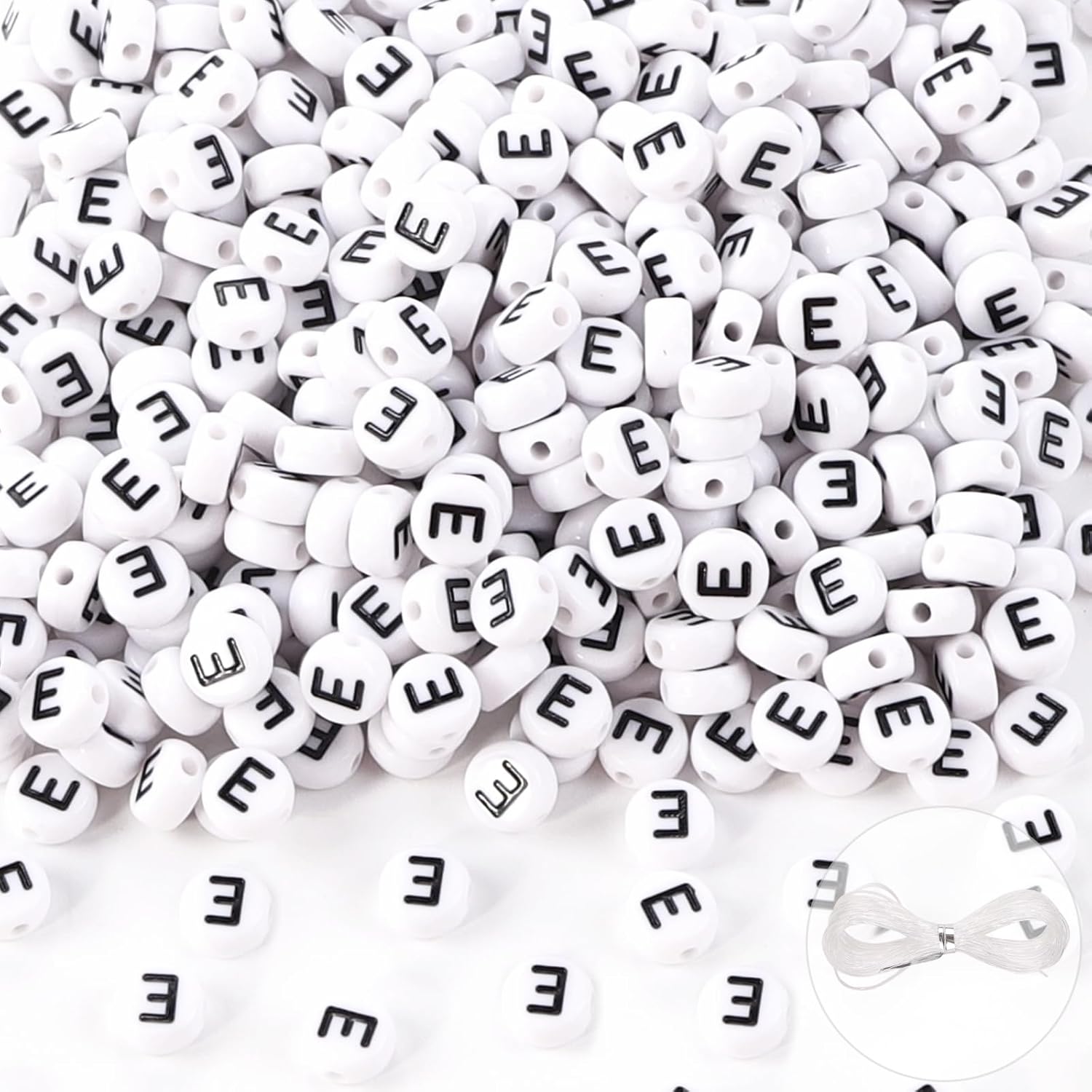 Vellibring 500PCS Letter Beads,Small Plastic White Black