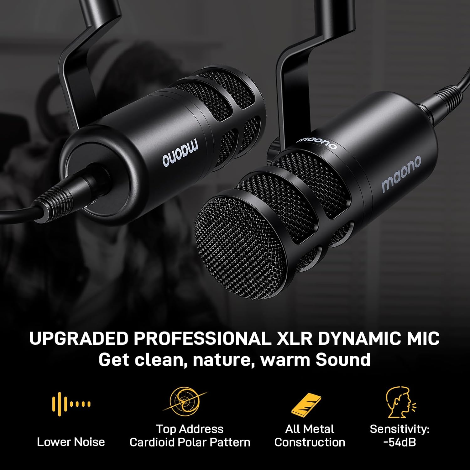 MAONO PD100 Professional XLR Dynamic Microphone with low noise, cardioid polar pattern, and all-metal construction.