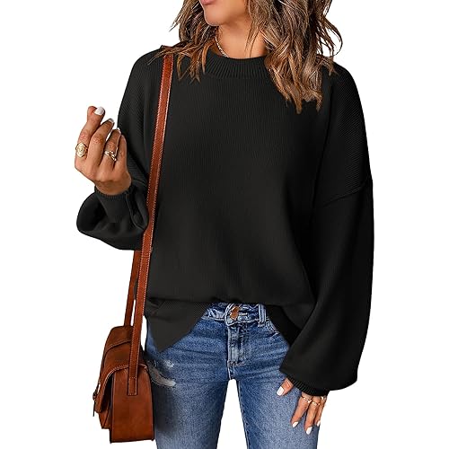 Dokotoo Women's Sweaters Crewneck Easy Street Pullover Long Sleeve Knit Fall Winter Pullover Jumper Tops