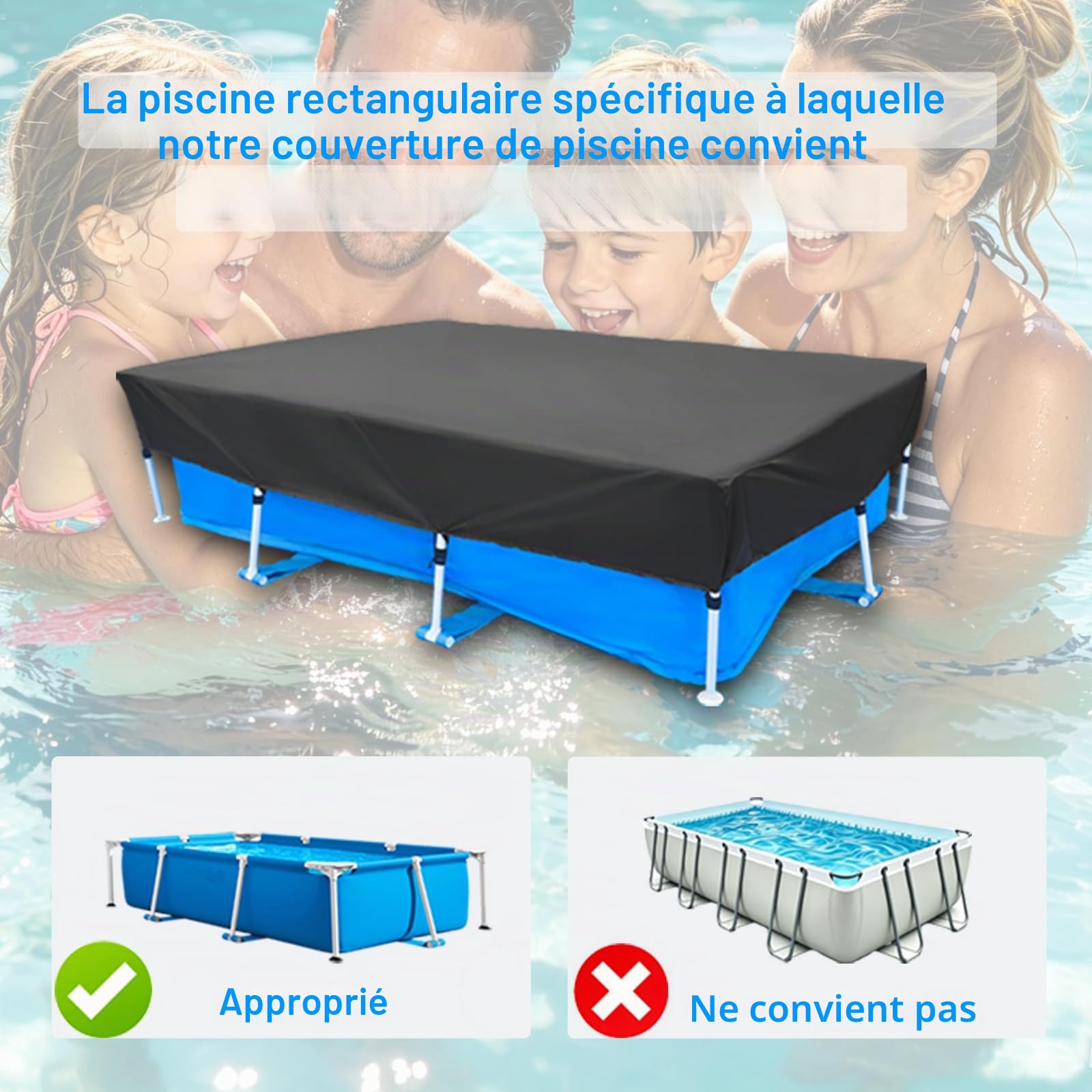 Bâche de Piscine rectangulaire 400 x 210 cm pour Piscine Hors Sol 4x2 m Résistant aux UV Anti-Vent Imperméable
