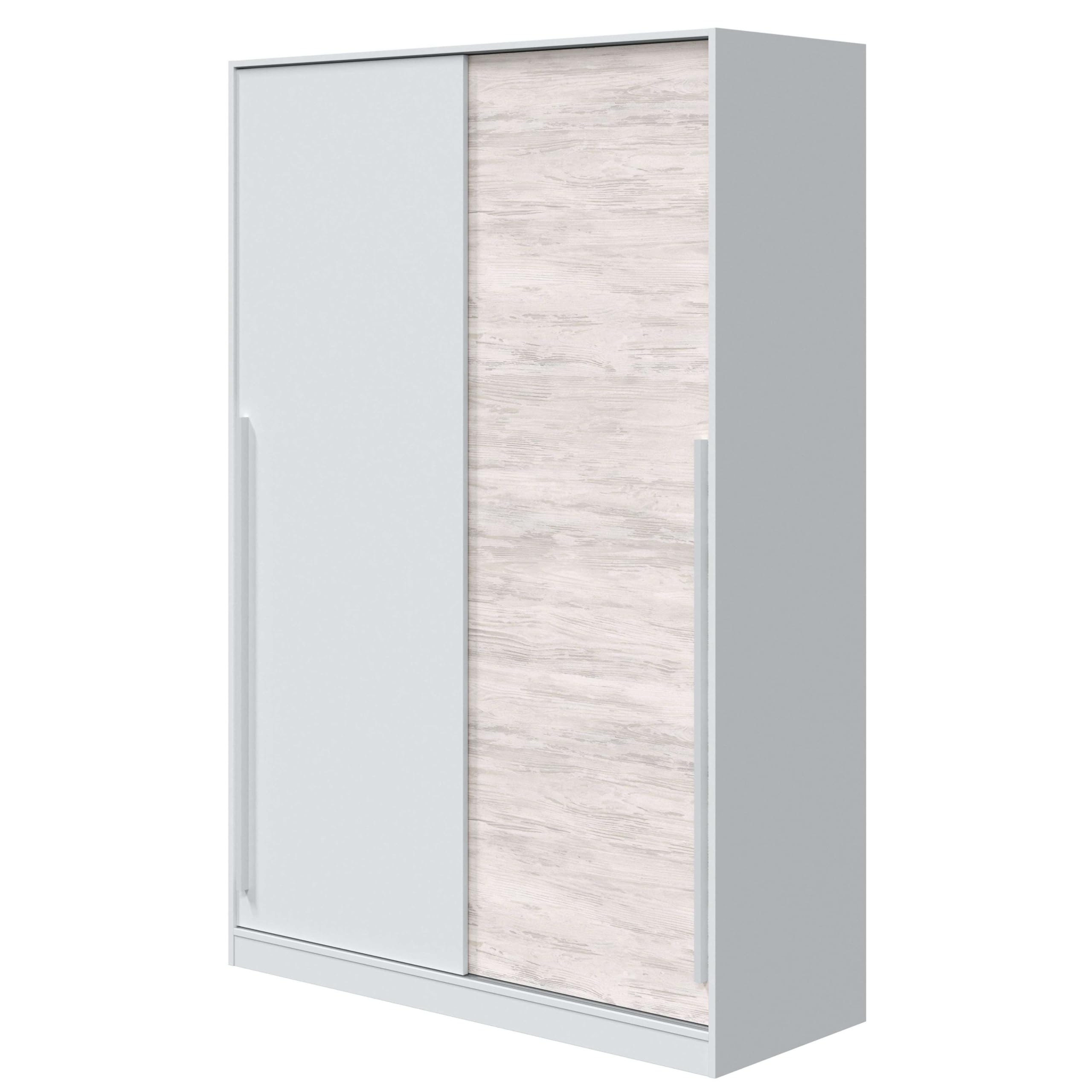 Habitdesign Armario 2 Puertas Correderas, 200x120x50 (AltoxAnchoxFondo - en cm), Color Blanco Artik y Blanco Velho, Modelo Elliot