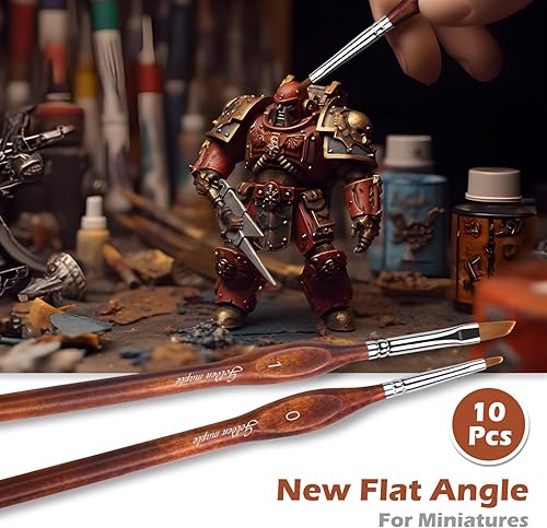 Miniatura 8 de Juego de 10 pinceles en miniatura para detalles finos y pintura artística acrílico acuarela aceite modelos martillo de guerra de 40 K