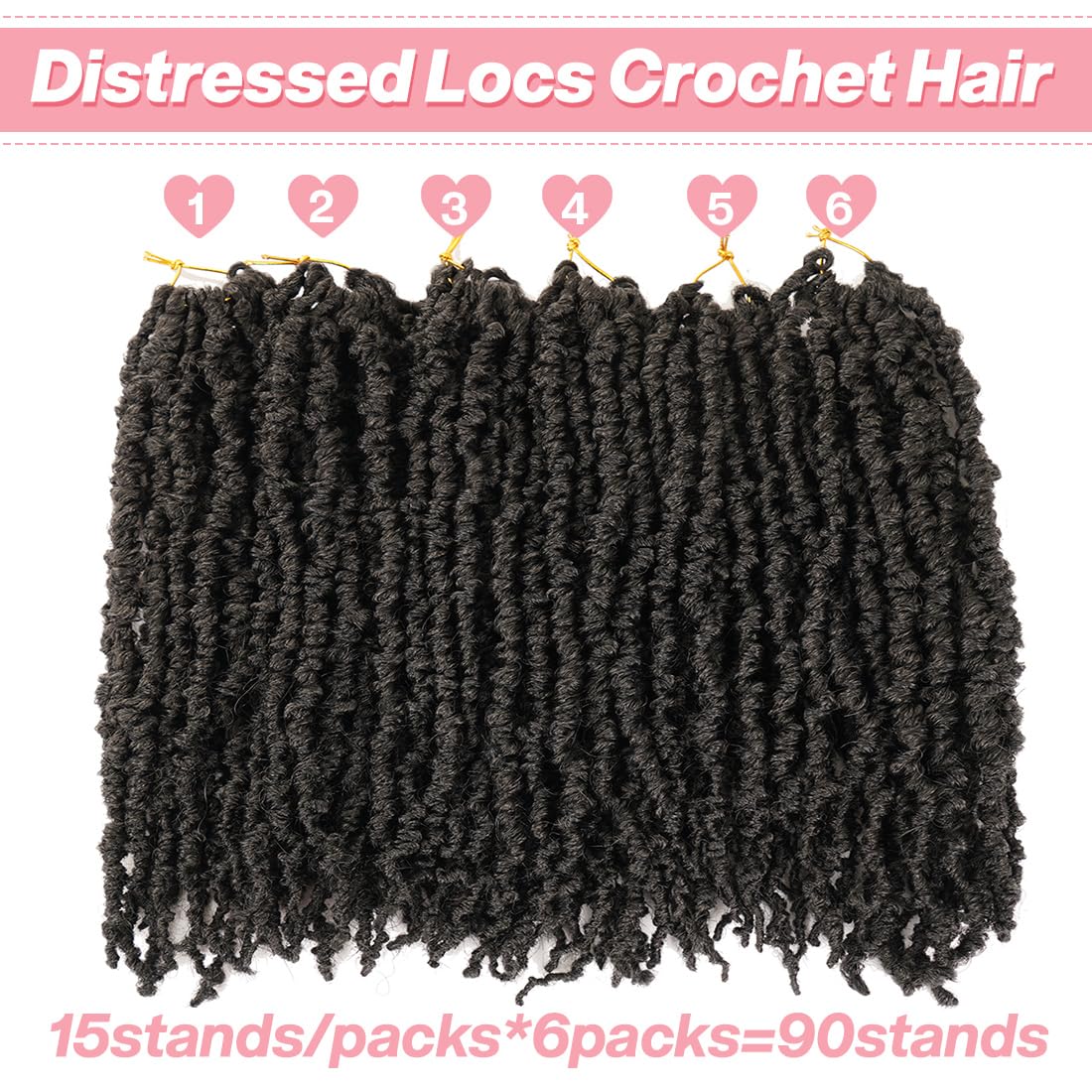 GetGal Butterfly Locs Crochet Hair 12 Inch Short Distressed Soft Locs Crochet Synthetic Braids Hair Extensions For Black Women Pre Looped 6 packs（12inch,1B）