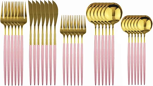 Uniturcky Juego de cubiertos  Juego de vajilla familiar de 30 piezas  Servicio de cubiertos para 6  Juegos de vajilla de oro rosa  Cubiertos ideales