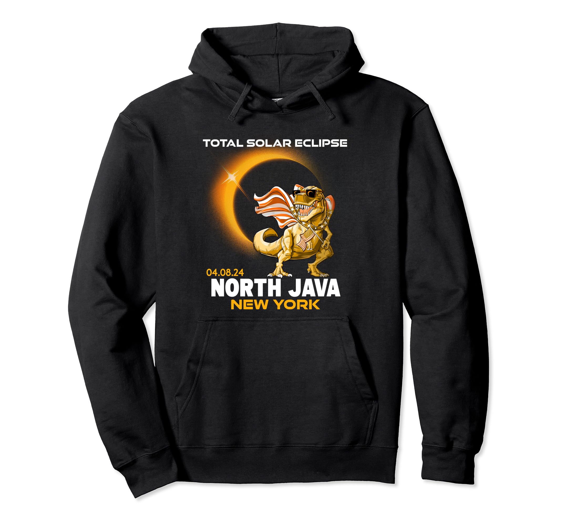 North Java New York Dinosaur Total Solar Eclipse 2024 Pullover Hoodie